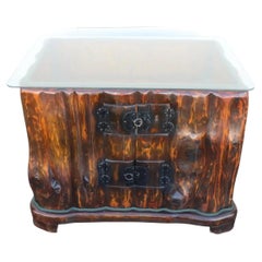 1970s Adirondack Glass Top Table with Iron Fittings
