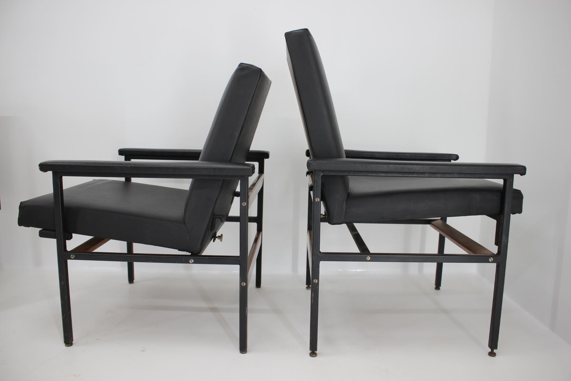 Mid-Century Modern 1970s Adjustable Black Leatherette Armchair, Czechoslovakia For Sale