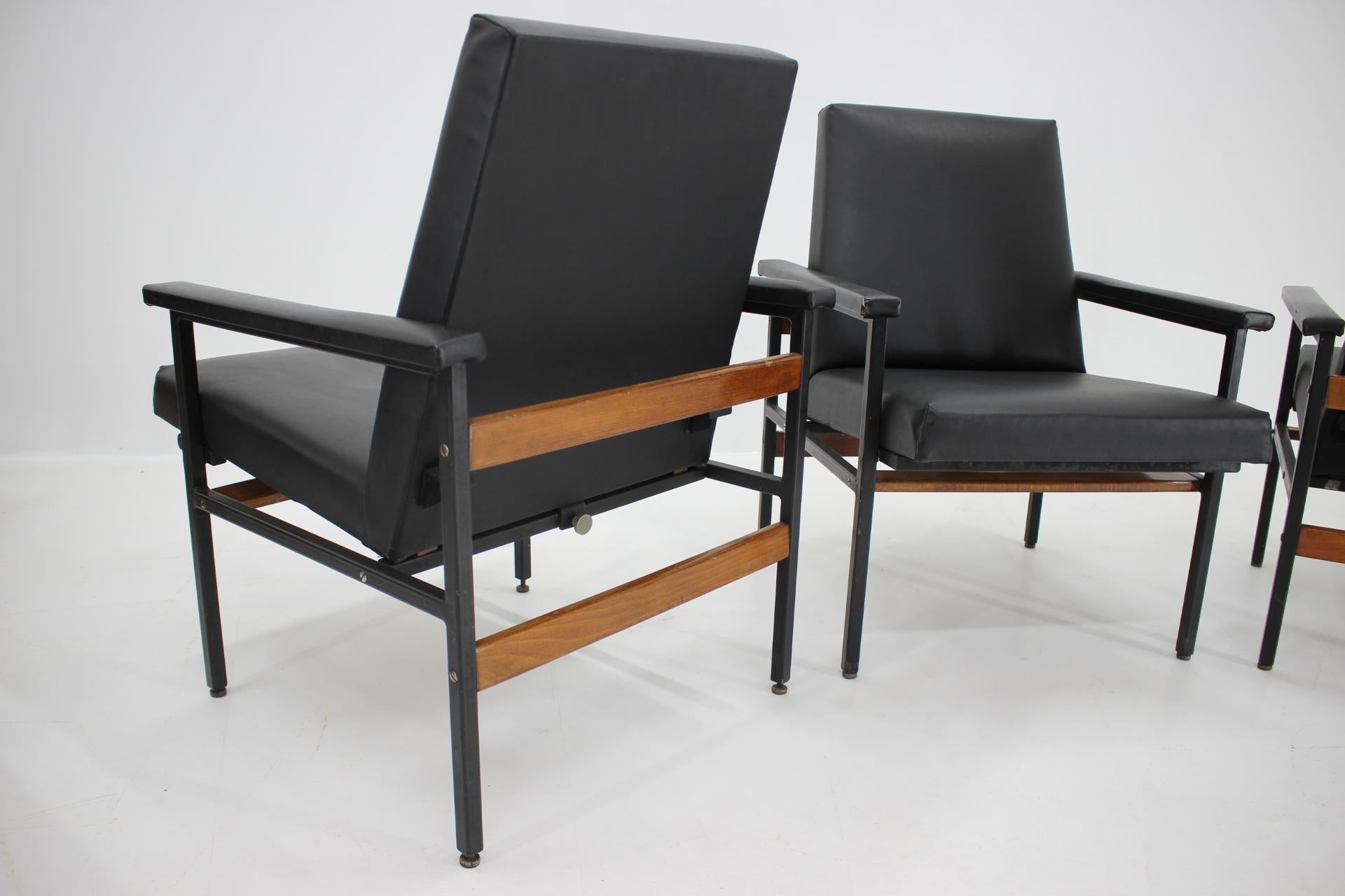 Late 20th Century 1970s Adjustable Black Leatherette Armchair, Czechoslovakia For Sale