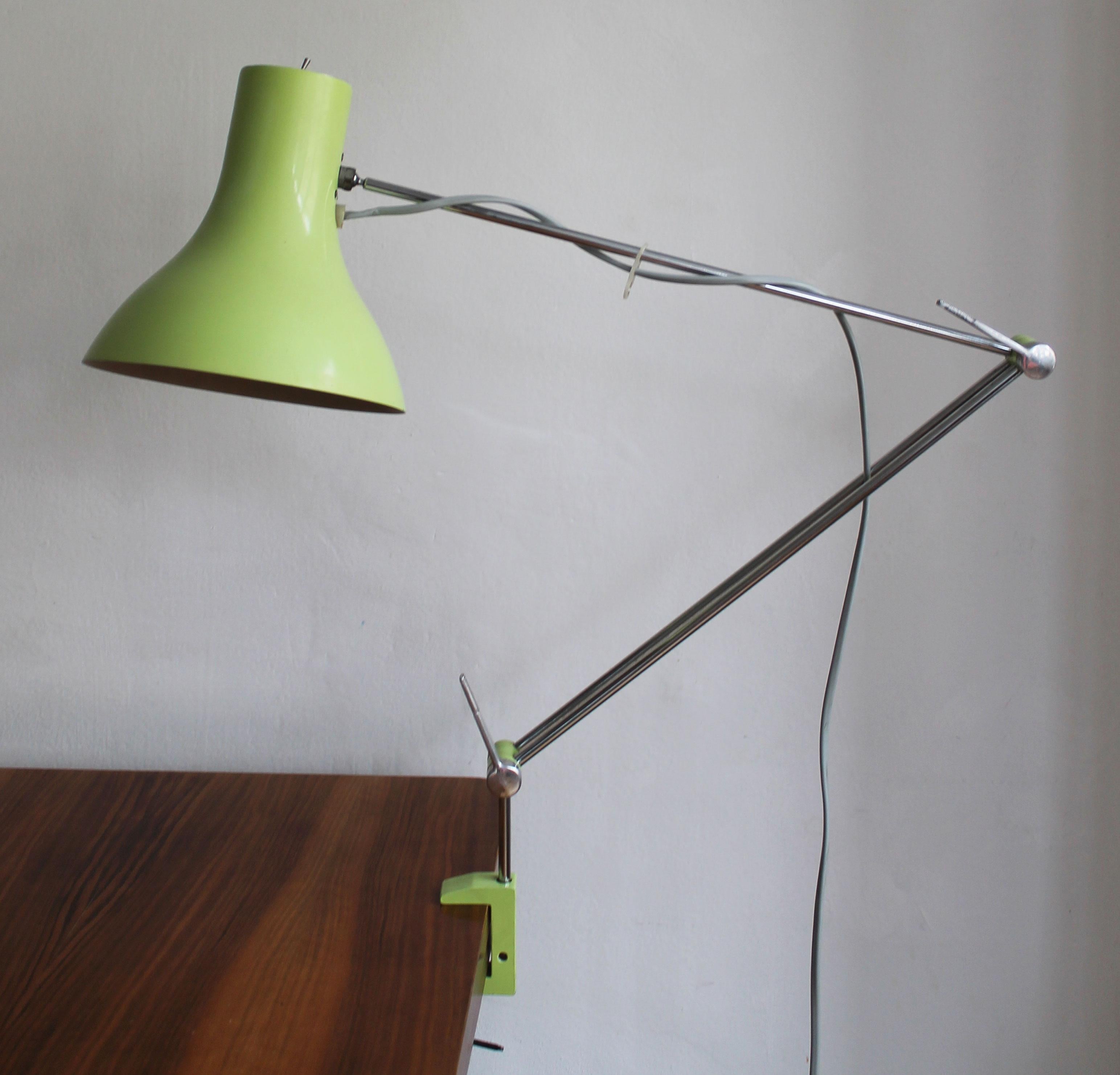 This lime green adjustable lamp was produced by Napako Lightning company in the 1970’s Czechoslovakia. It’s designer, Josef Hurka is considered by many as the most talented and commercially most successful Czech lighting designer of the second part