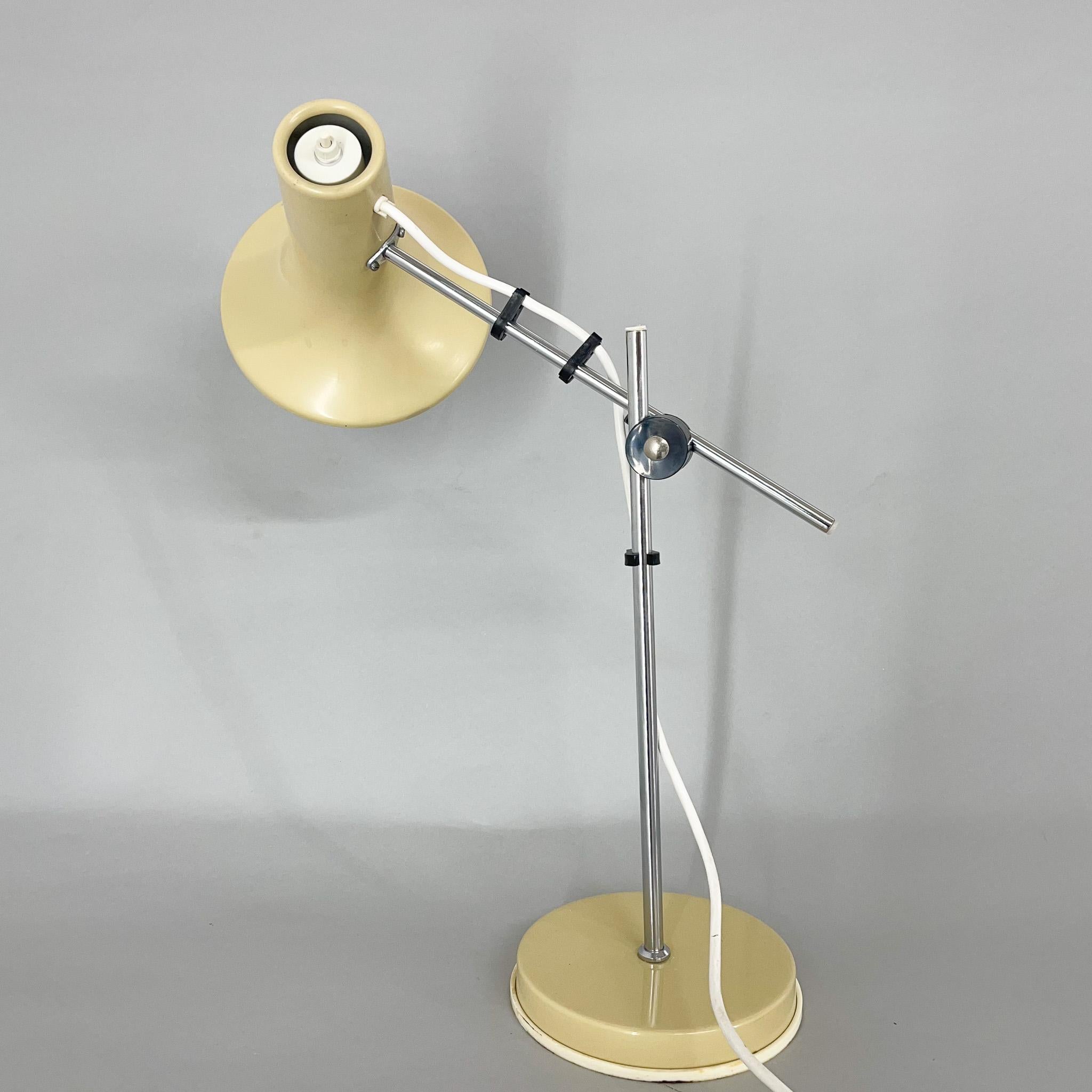 Hungarian 1970s Adjustable Metal Table Lamp in Creamy Color, Hungary For Sale