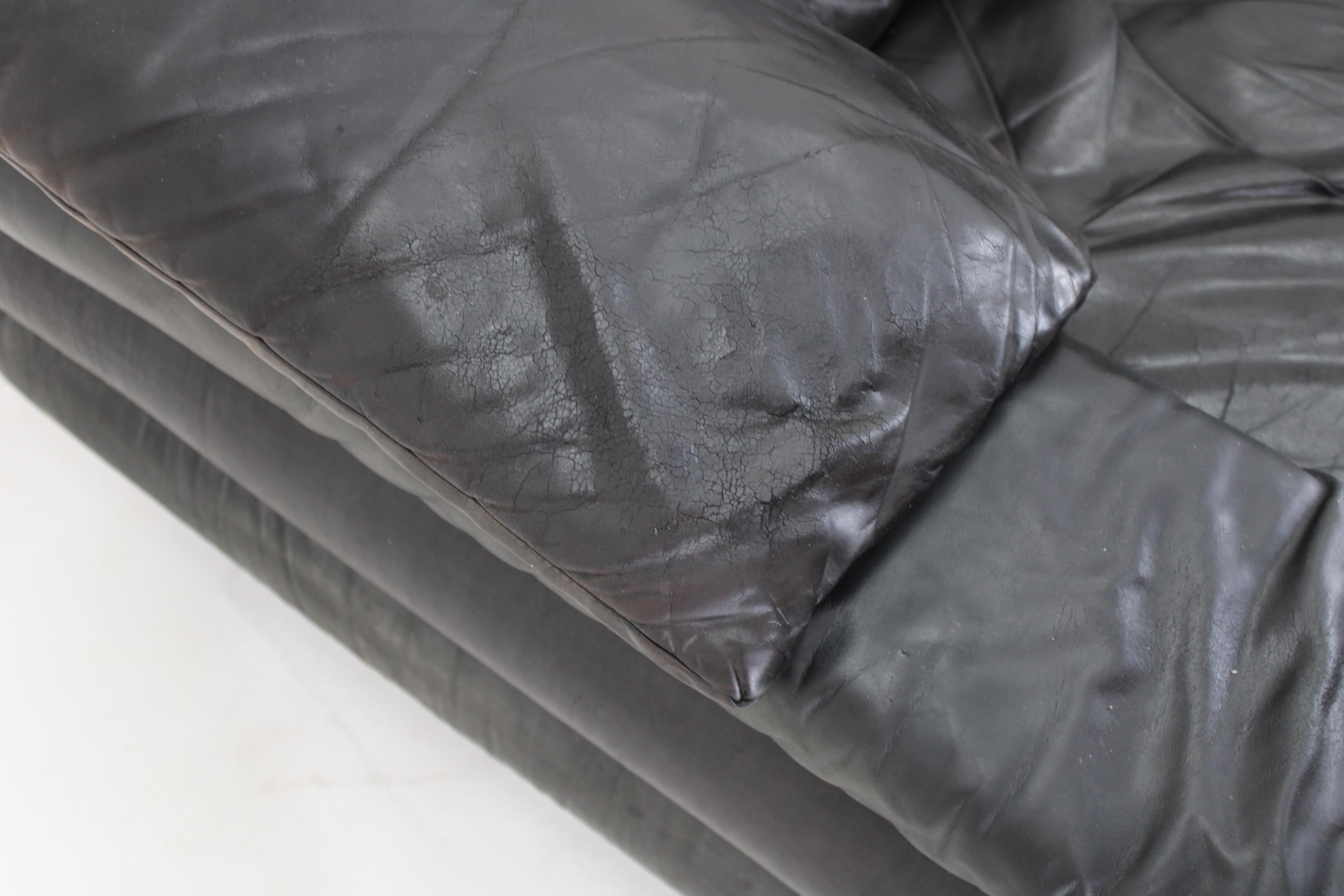 1970s Adjustable Wiener Werkstätte Brutalist Two-seater Leather Sofa 6