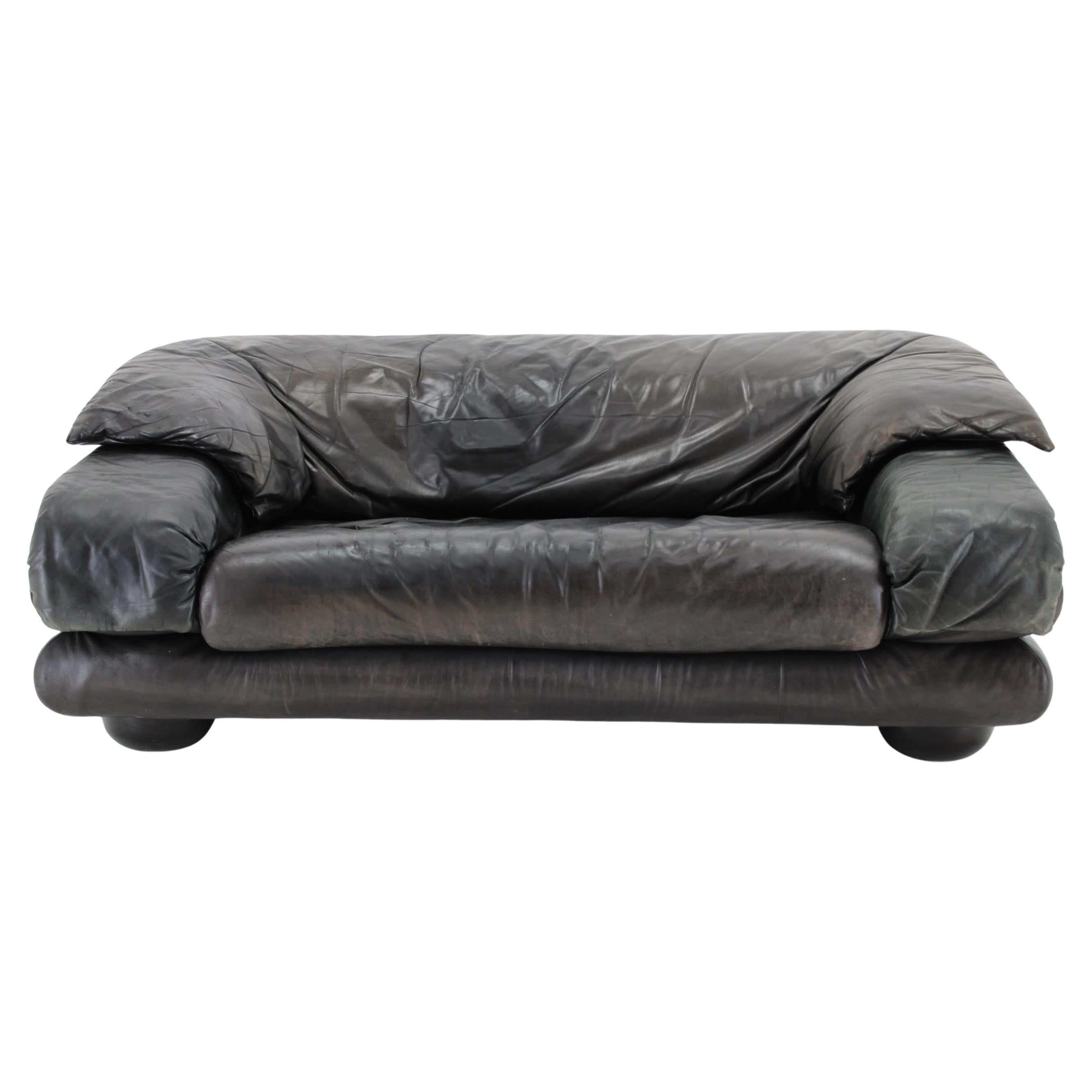 1970s Adjustable Wiener Werkstätte Brutalist Two-seater Leather Sofa