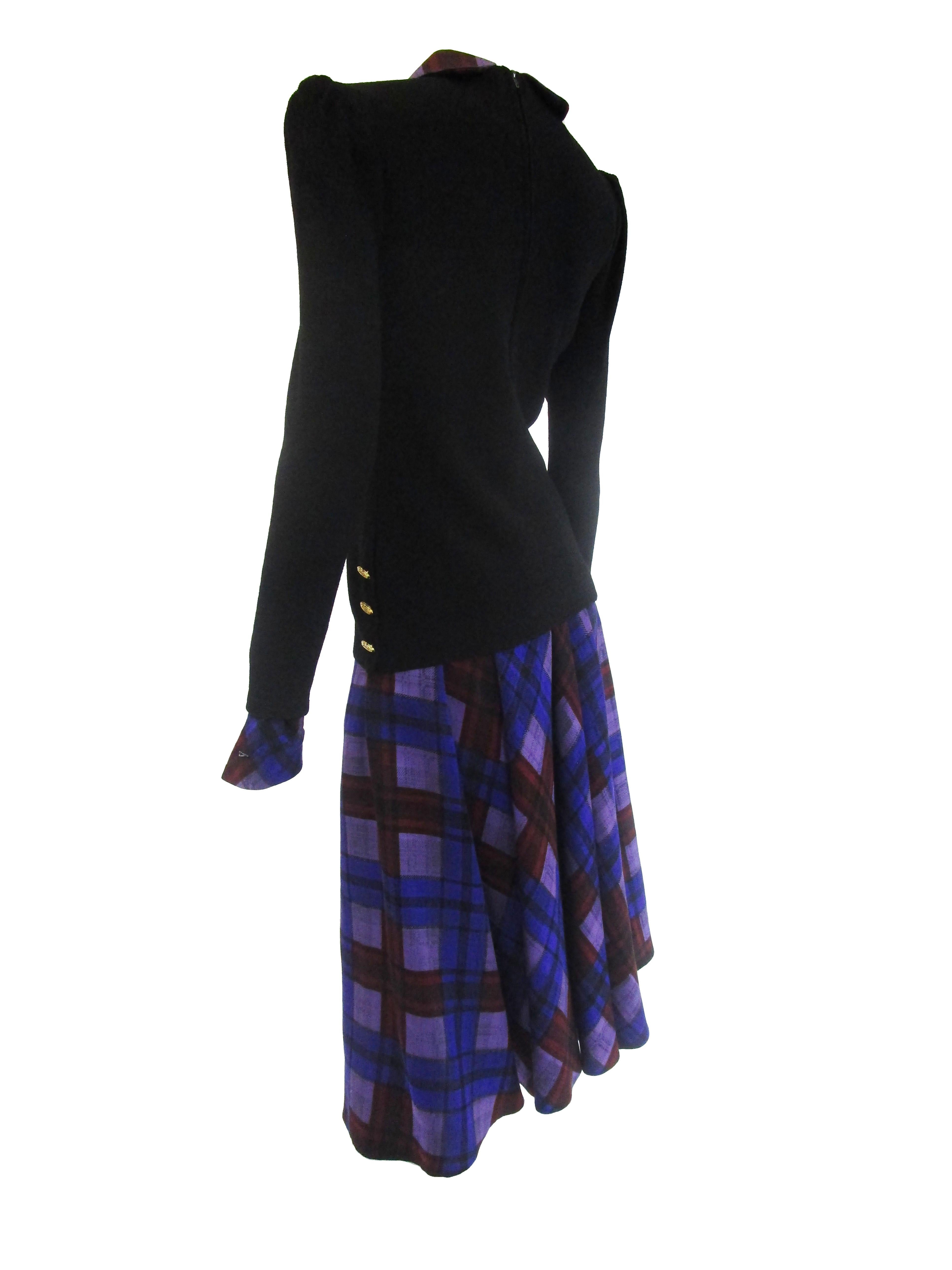 1970s Adolfo Black and Purple Knit and Silk Ensemble For Sale 2