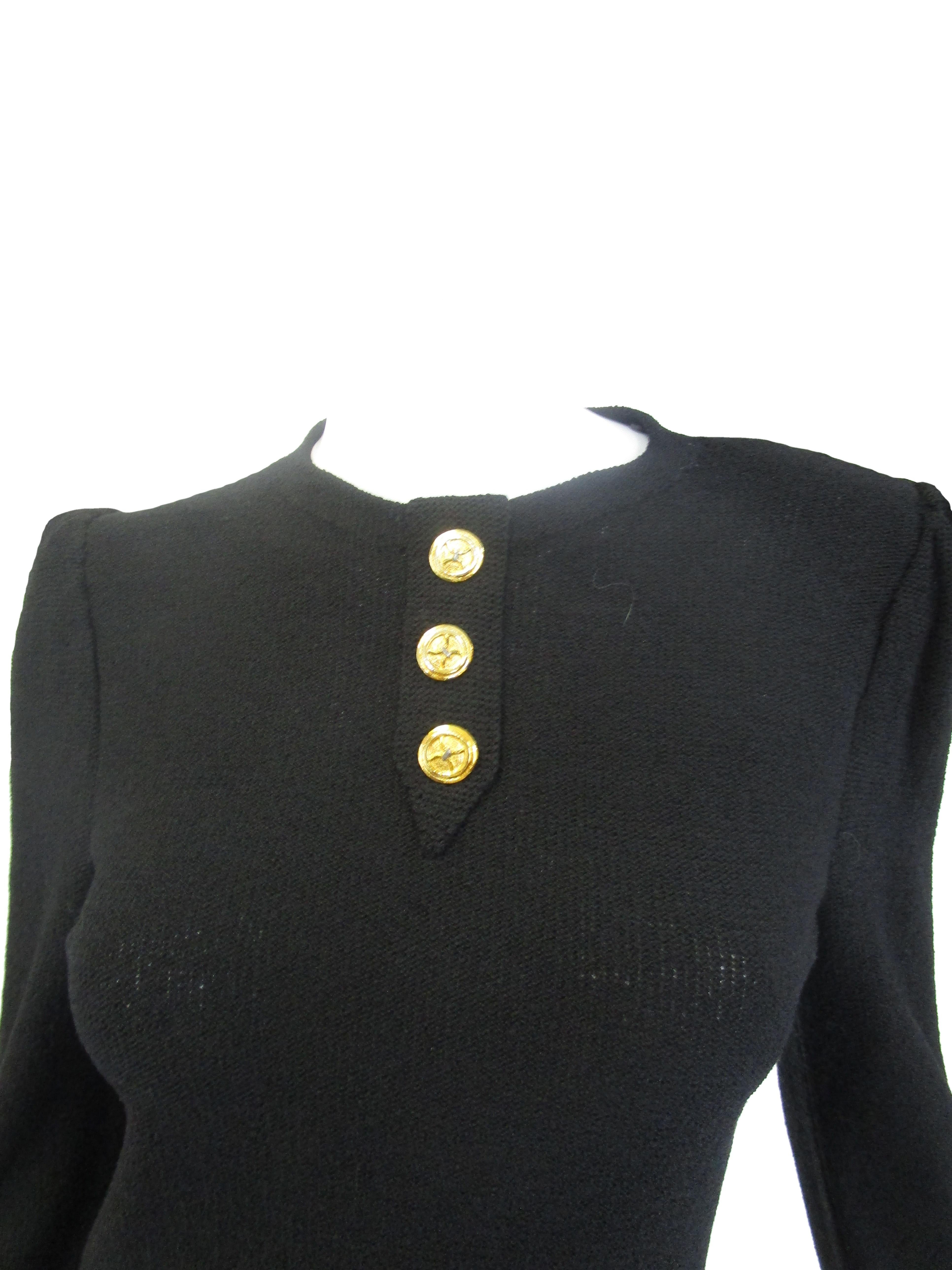 1970s Adolfo Black and Purple Knit and Silk Ensemble For Sale 5