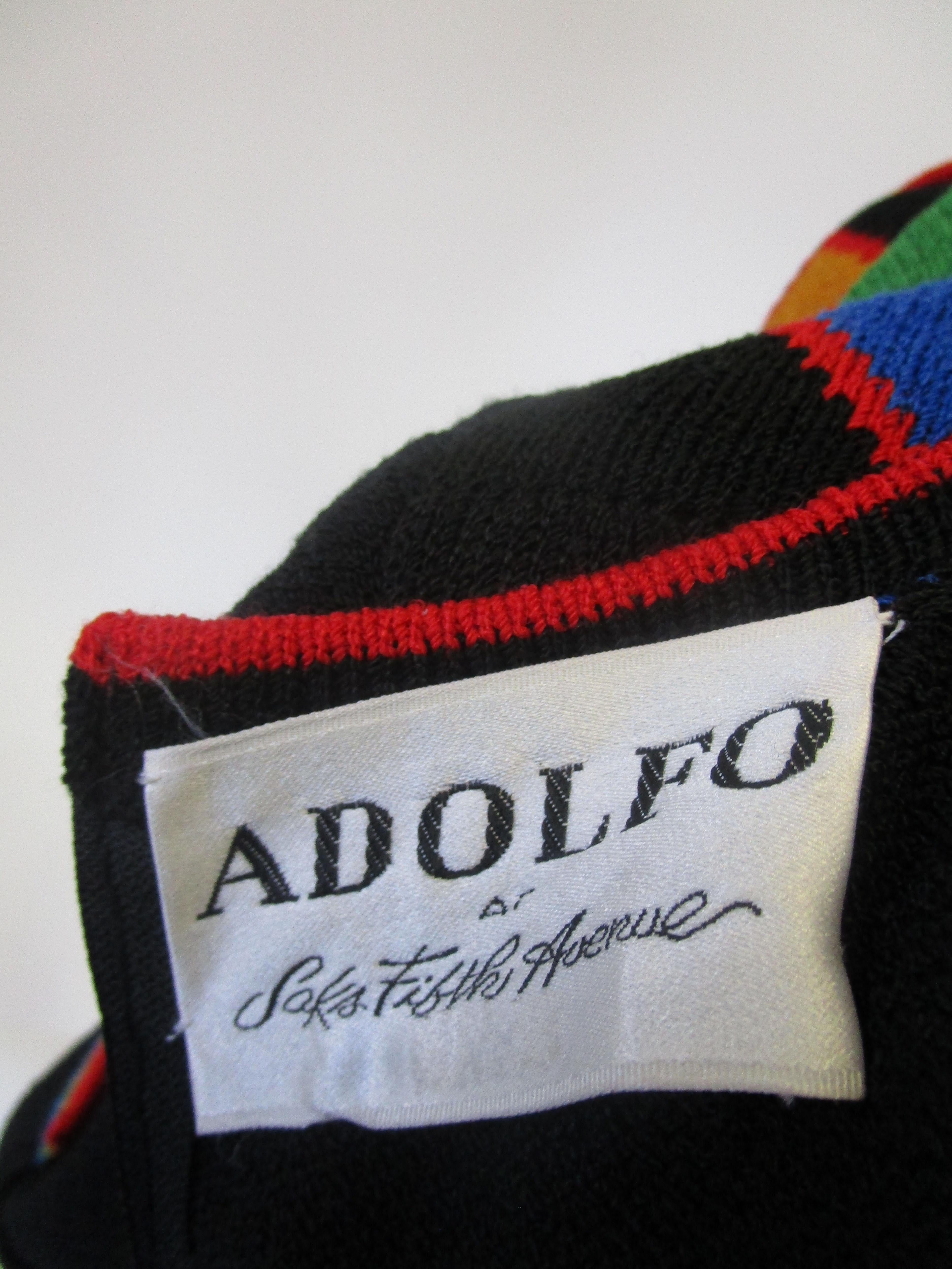 1970s Adolfo Black Knit Dress With Rainbow Details  For Sale 6