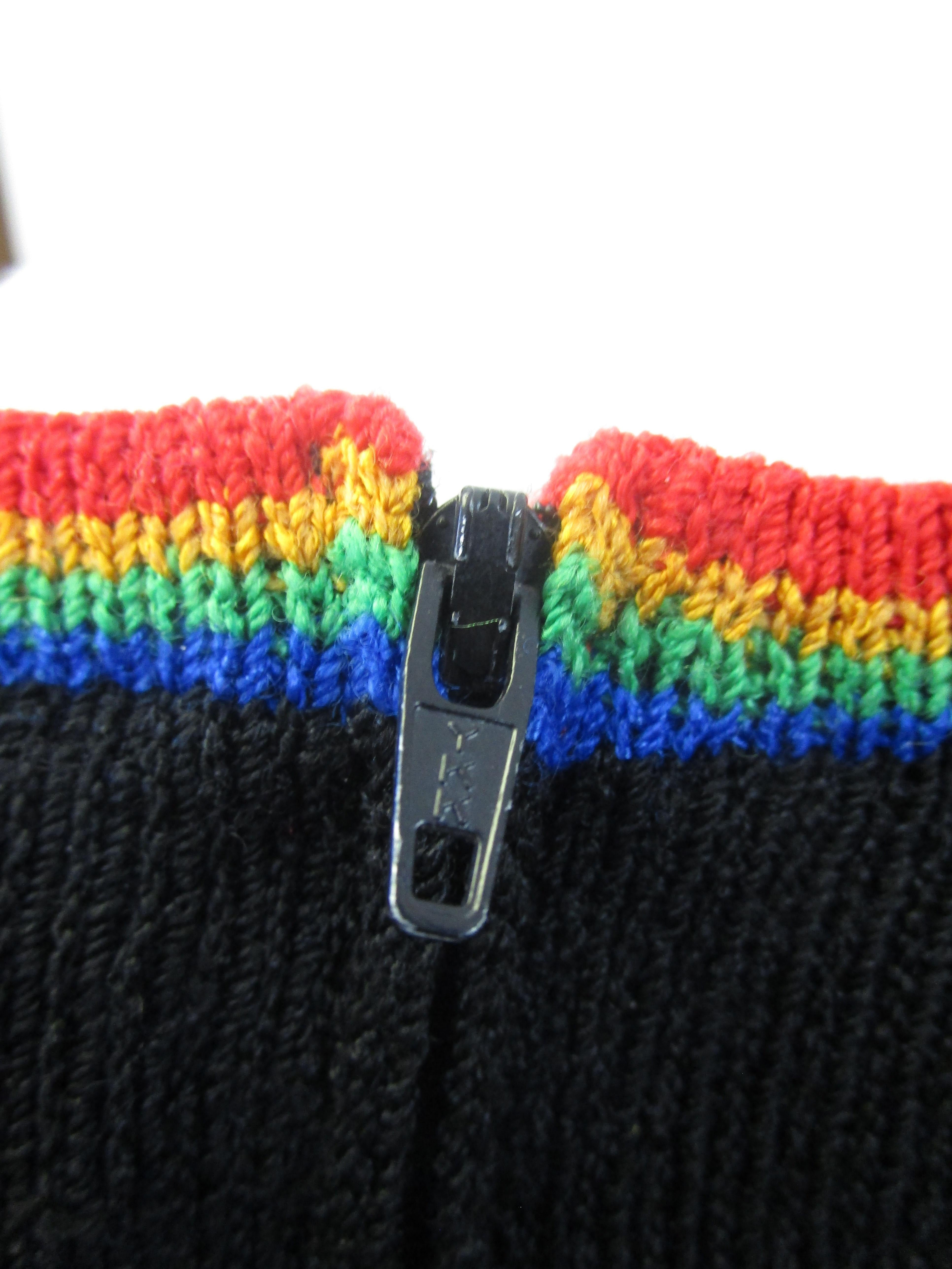 1970s Adolfo Black Knit Dress With Rainbow Details  For Sale 5