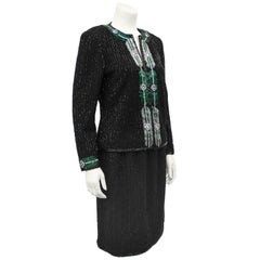 1970s Adolfo Black Knit Evening Suit with Art Deco Inspired Beading