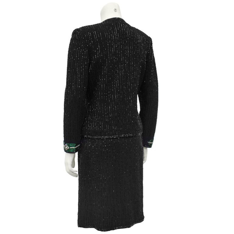 1970s Adolfo Black Knit Evening Suit with Art Deco Inspired Beading For ...
