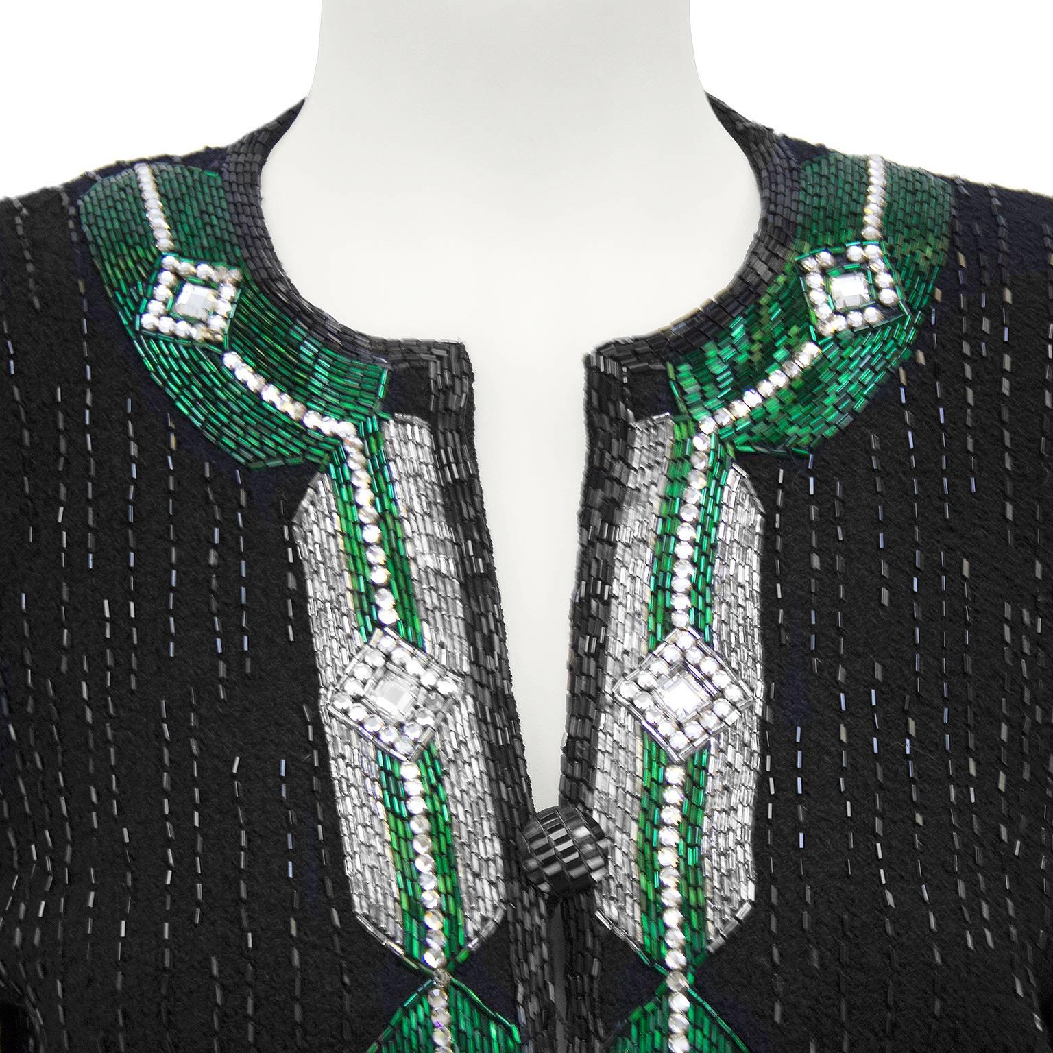 Women's 1970s Adolfo Black Knit Evening Suit with Art Deco Inspired Beading For Sale