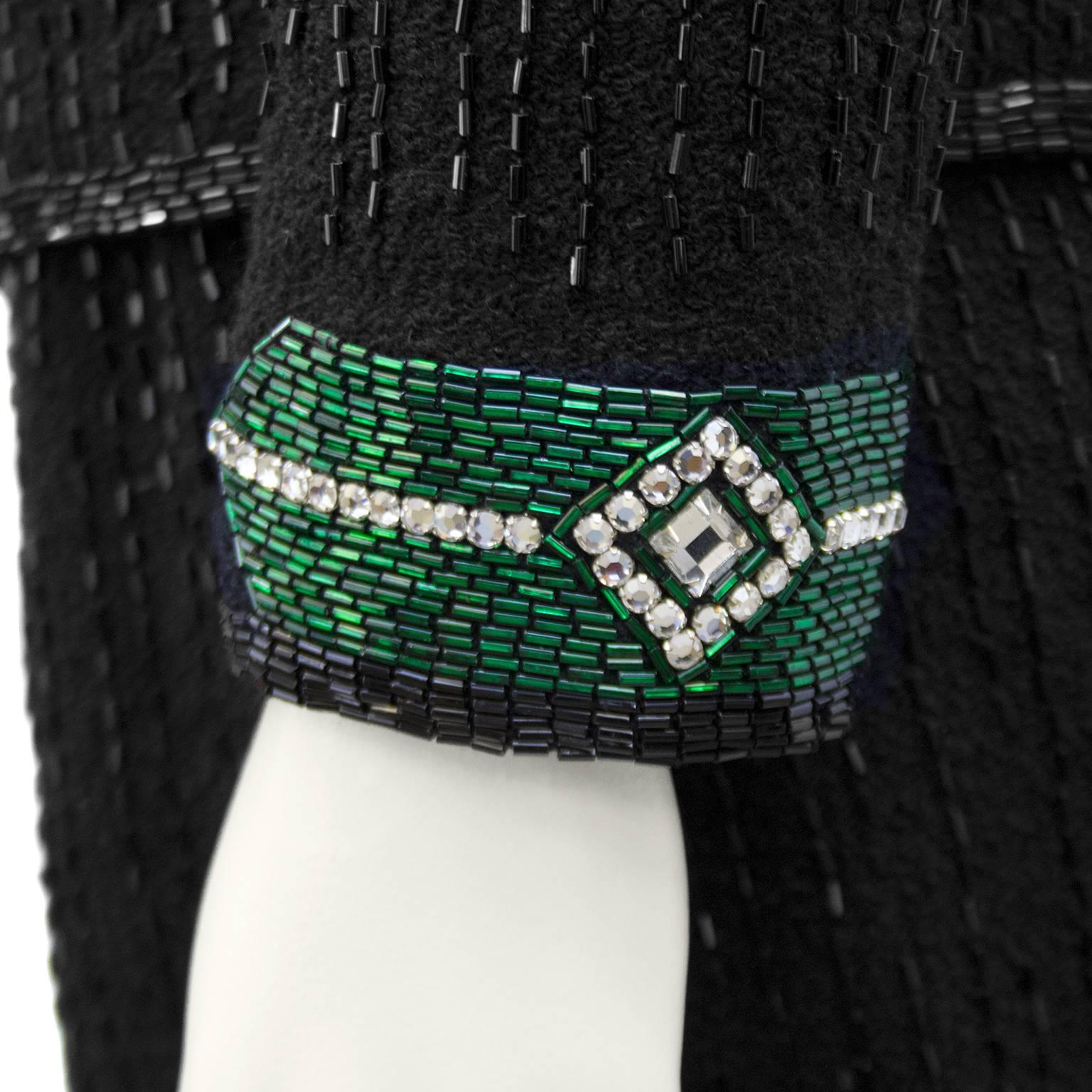 1970s Adolfo Black Knit Evening Suit with Art Deco Inspired Beading For Sale 1