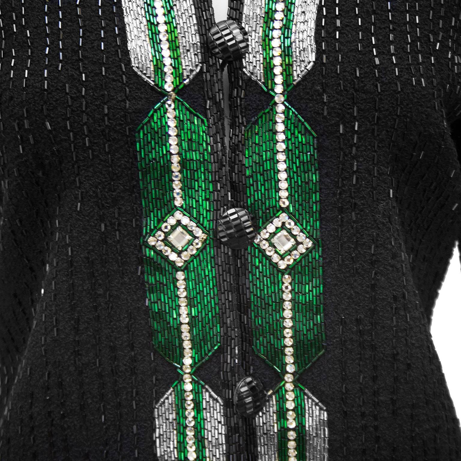 1970s Adolfo Black Knit Evening Suit with Art Deco Inspired Beading  For Sale 2
