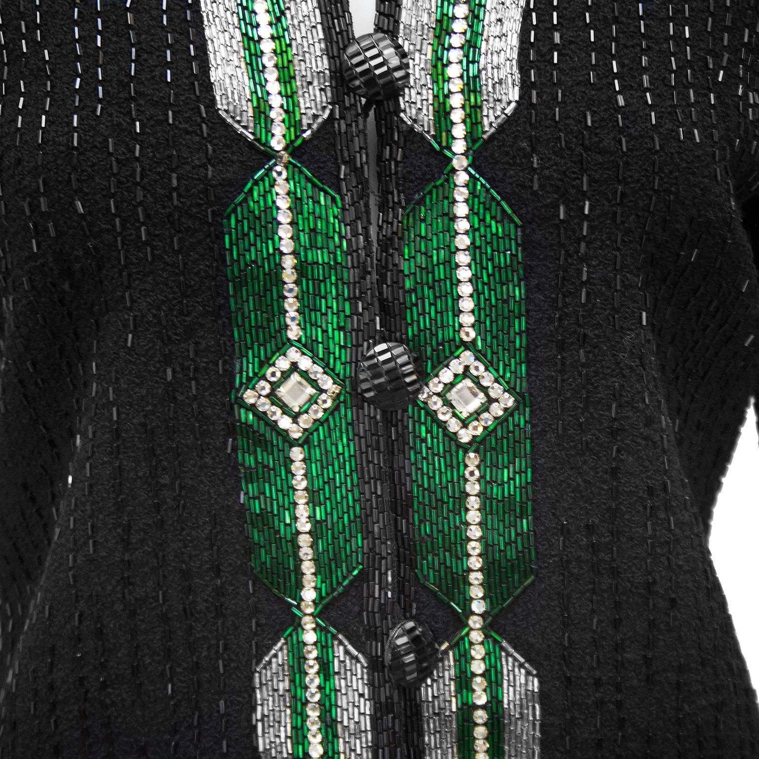1970s Adolfo Black Knit Evening Suit with Art Deco Inspired Beading For Sale 2
