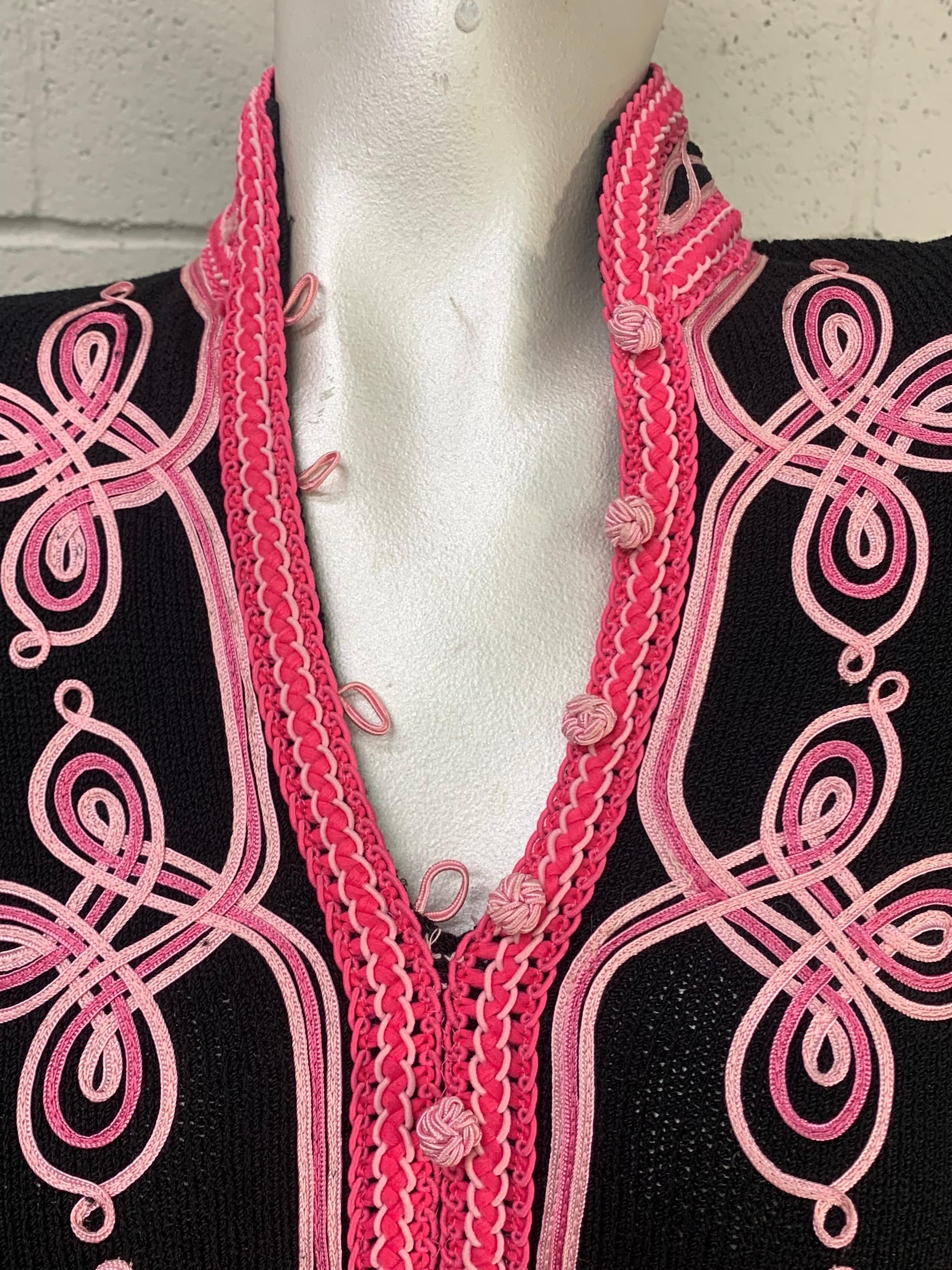 1970s Adolfo Black Knit Tunic Top w Pink Moroccan Ribbon Motifs at Neckline 3