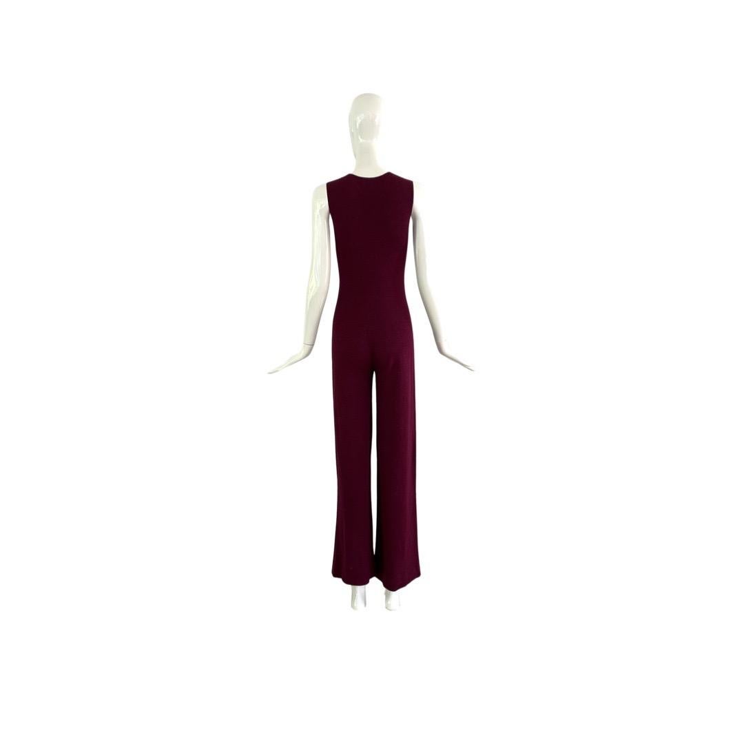 1970s Adolfo Burgundy Knit One Piece Jumpsuit For Sale 1