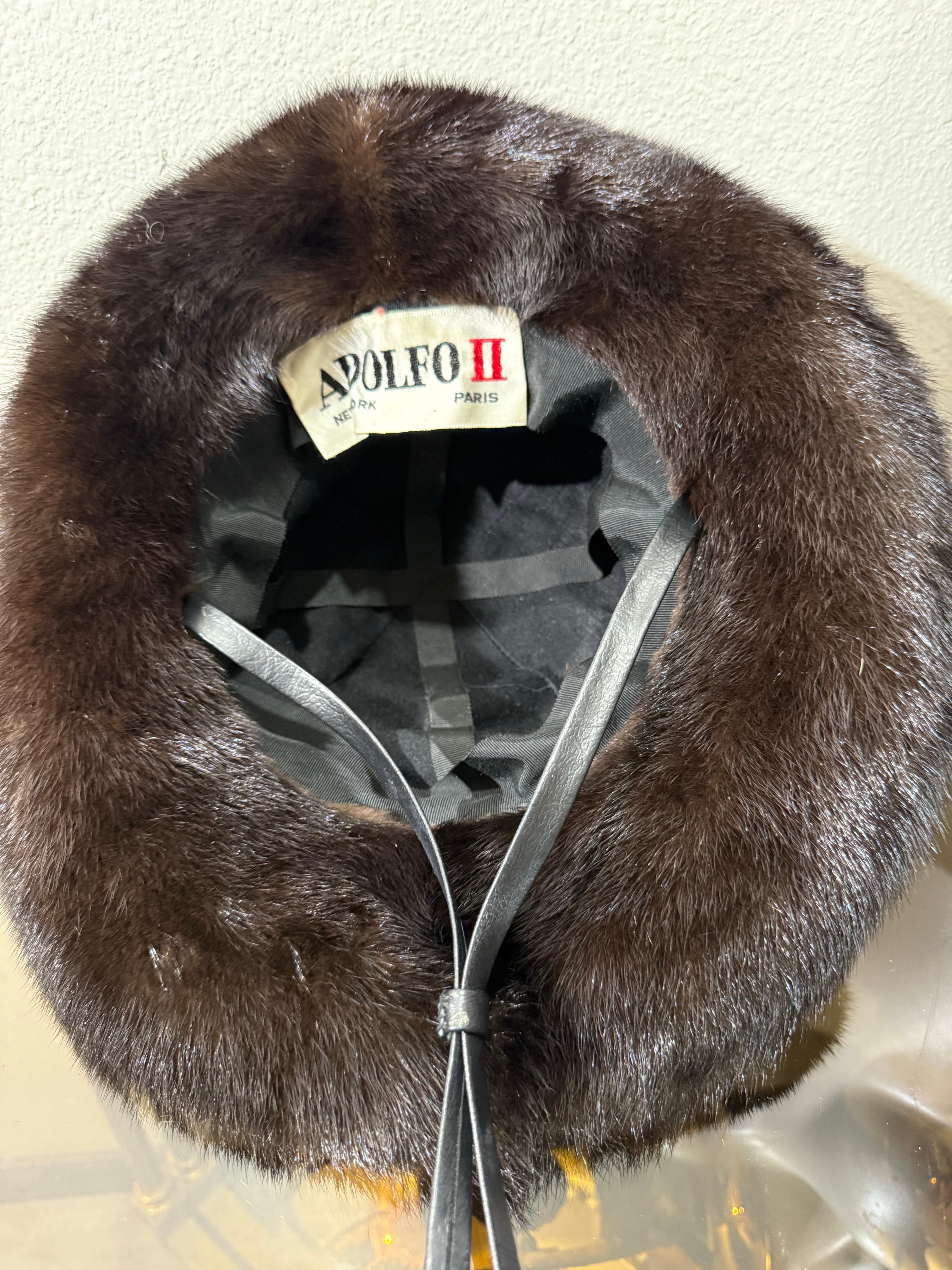 Cappello Fedora in visone del ranch scuro di Adolfo del 1970 con mentoniera regolabile in pelle in vendita 8