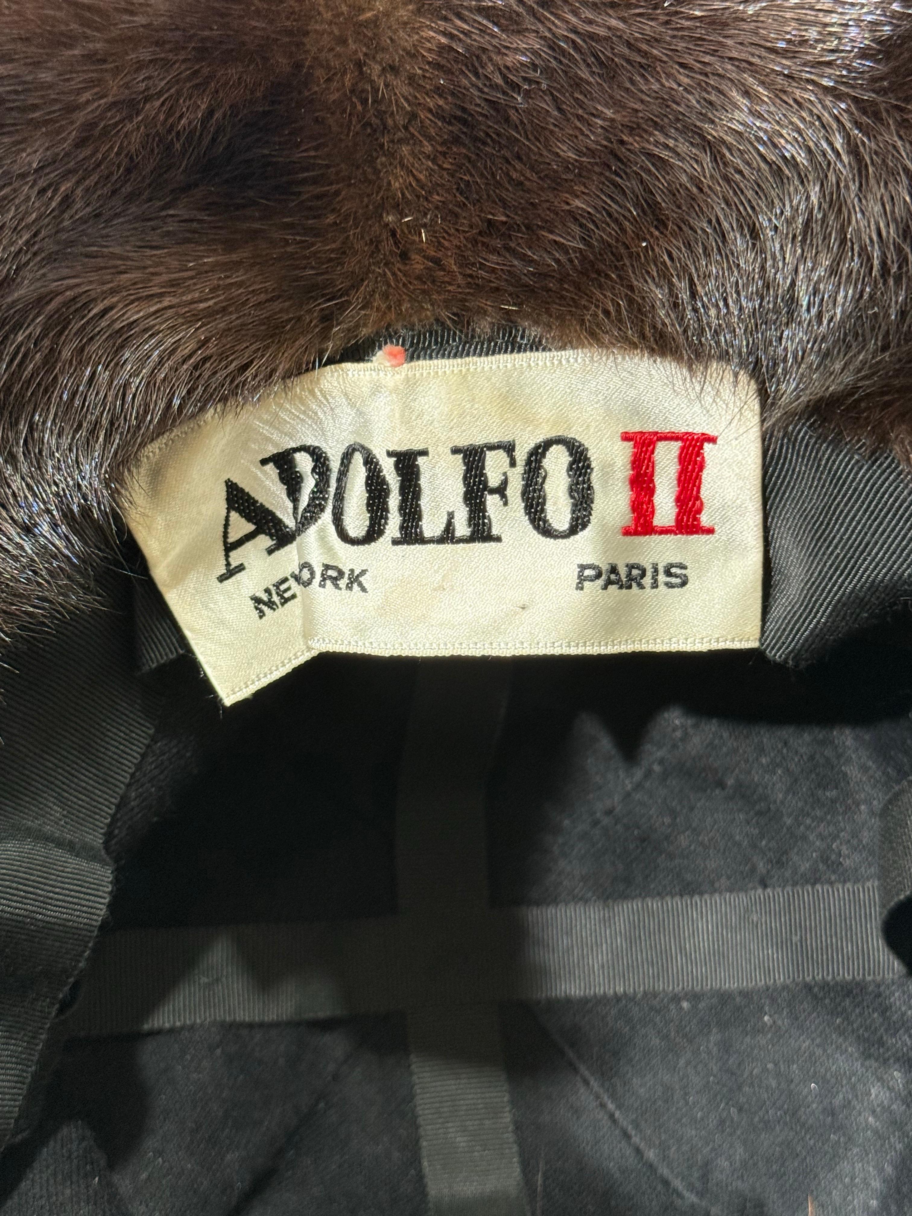 Cappello Fedora in visone del ranch scuro di Adolfo del 1970 con mentoniera regolabile in pelle in vendita 9