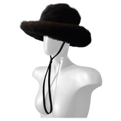 Vintage 1970s Adolfo Dark Ranch Mink Fedora Hat w Leather Adjustible Chin Strap
