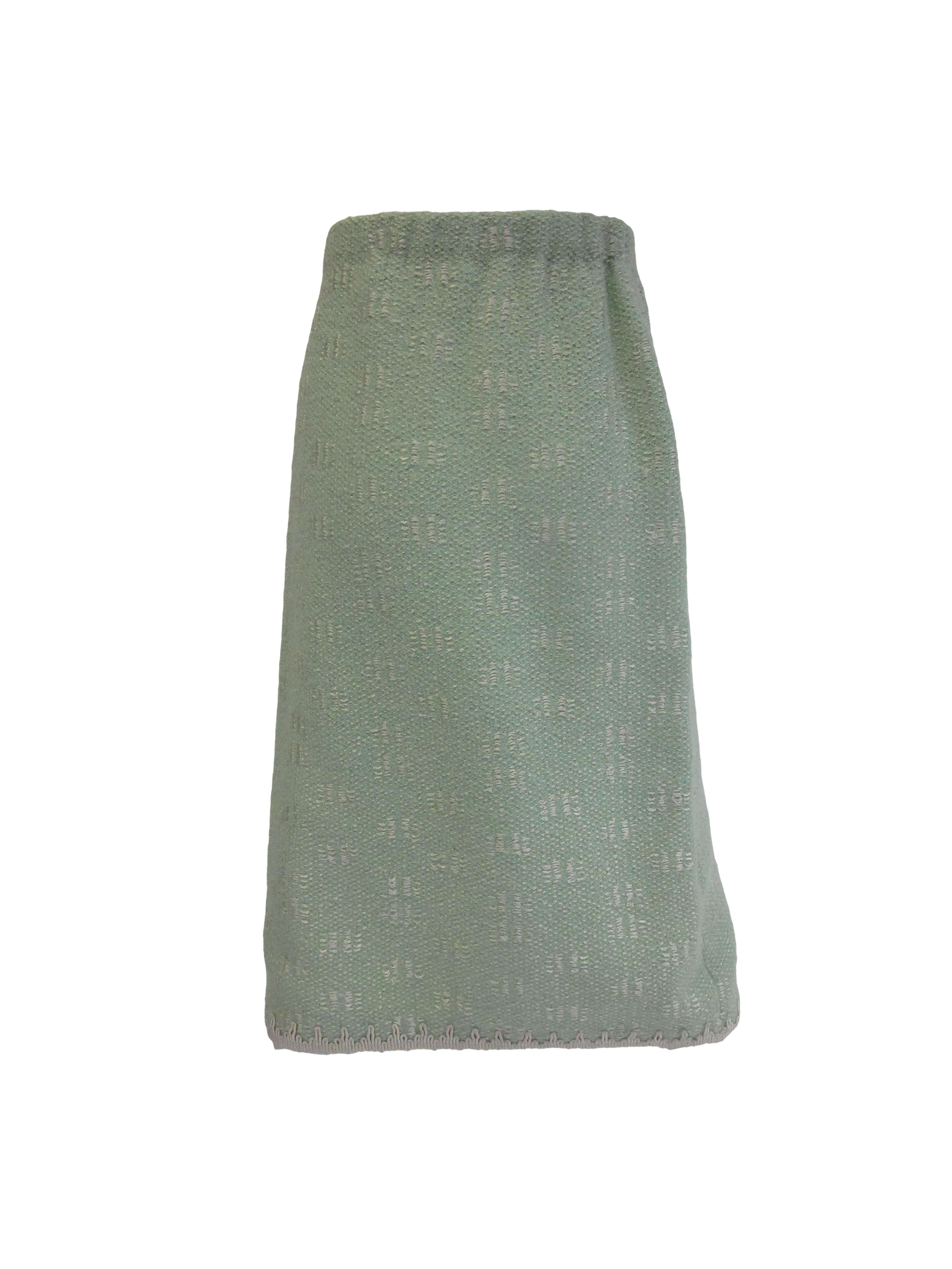1970s Adolfo Mint Green Wool Knit Skirt and Jacket For Sale 6