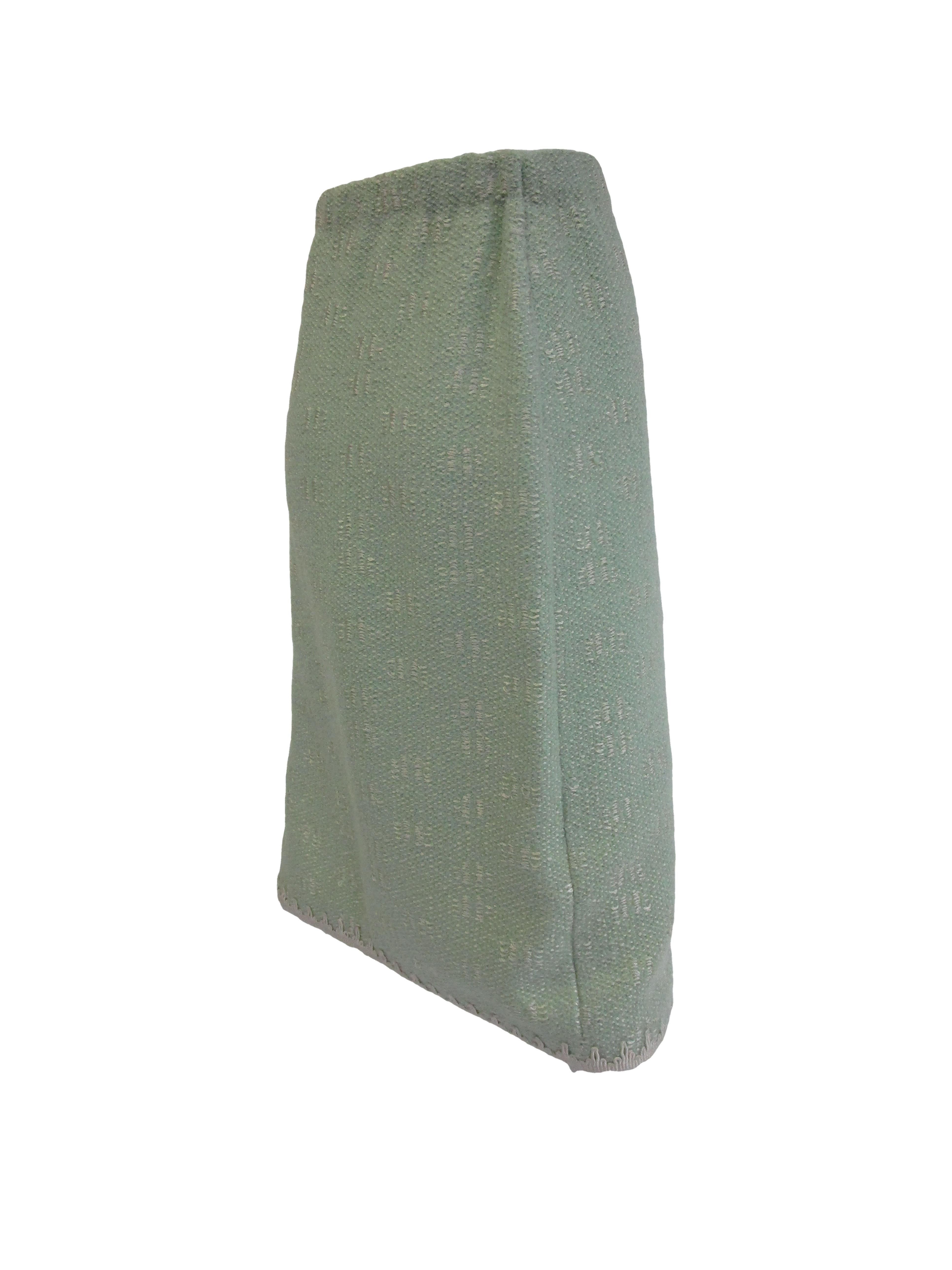 1970s Adolfo Mint Green Wool Knit Skirt and Jacket For Sale 7