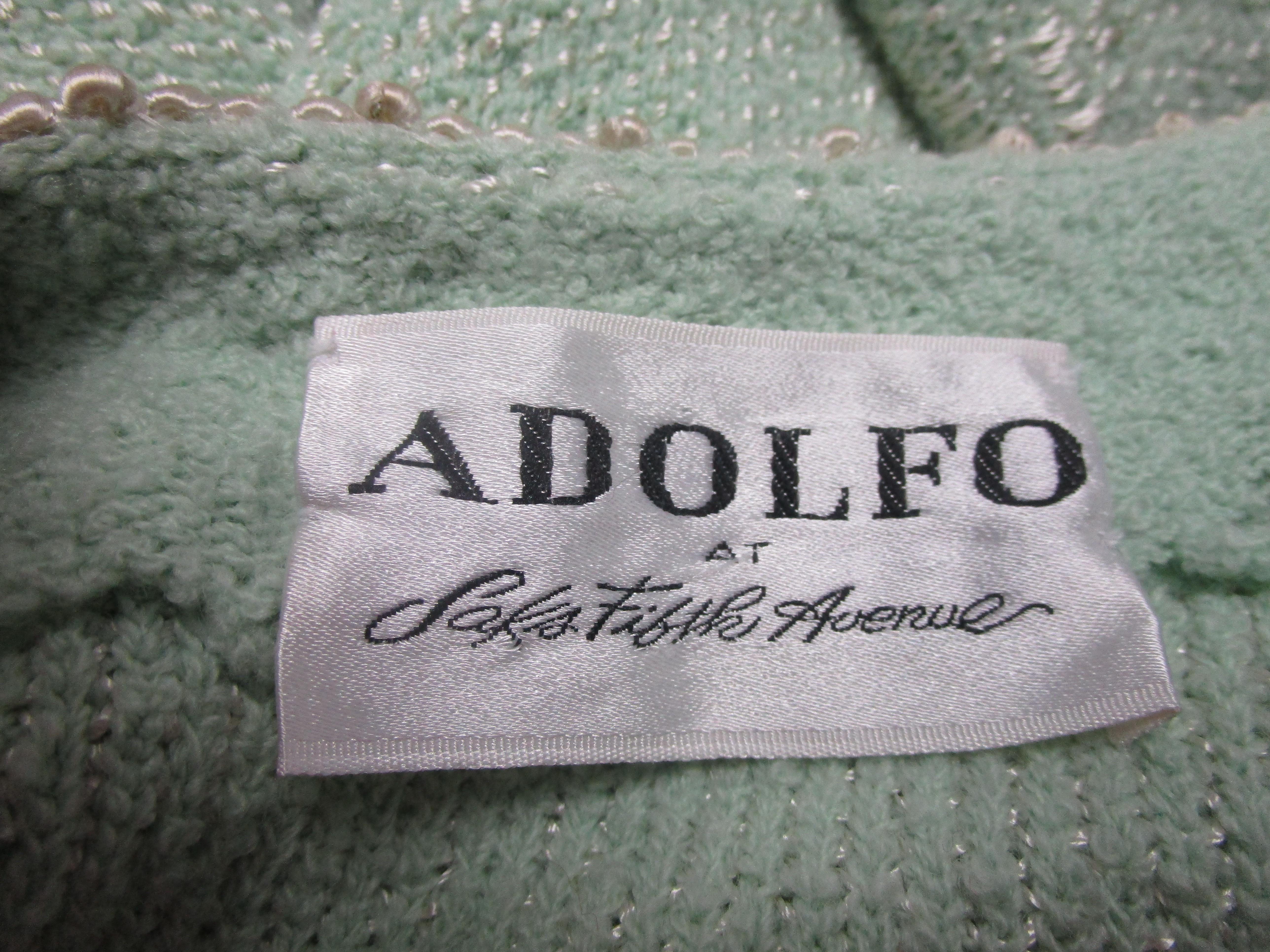 1970s Adolfo Mint Green Wool Knit Skirt and Jacket For Sale 10