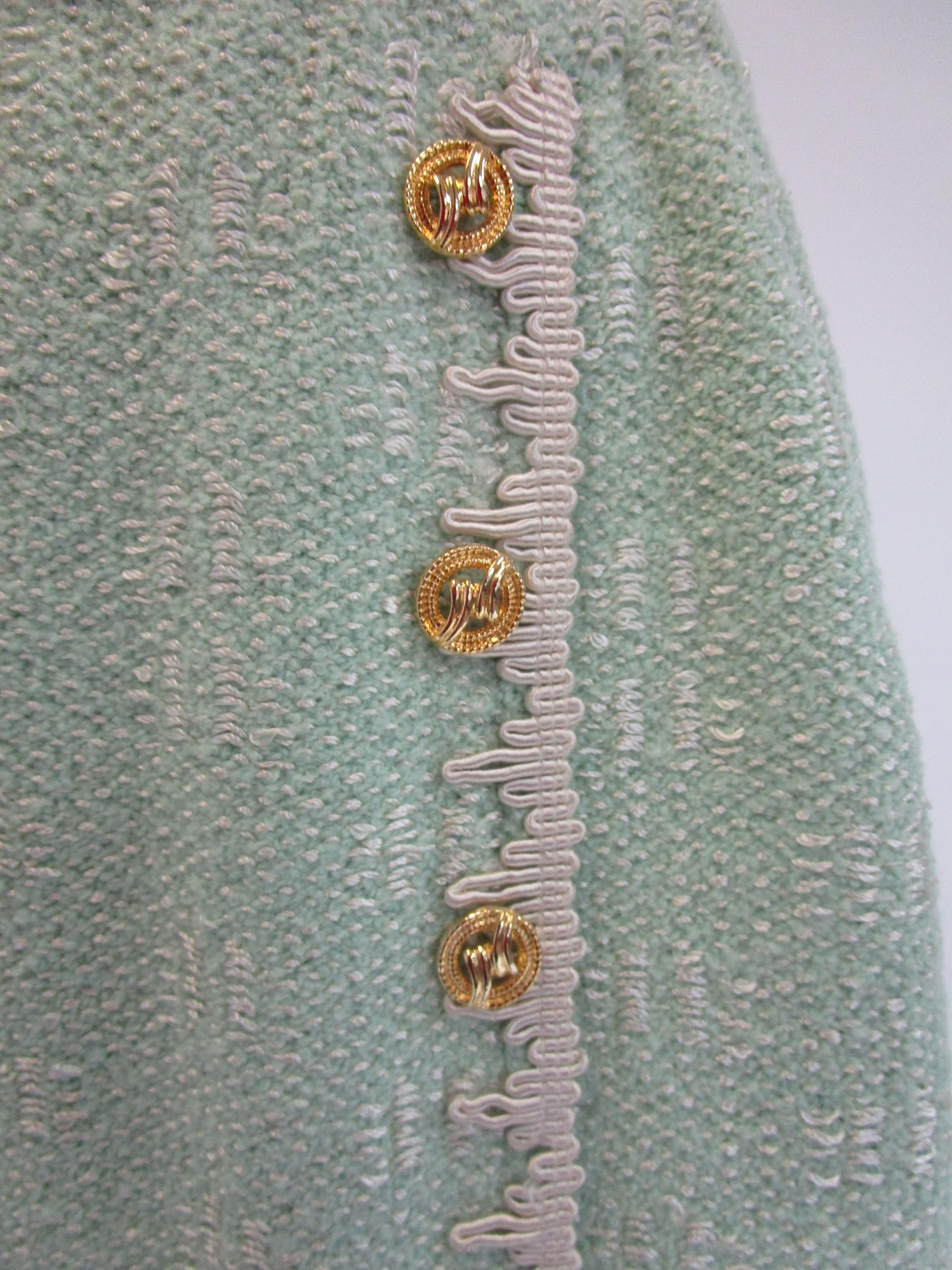 1970s Adolfo Mint Green Wool Knit Skirt and Jacket For Sale 4