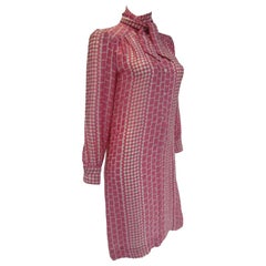 1970s Adolfo Pink and Cream Silk Spring Shift Dress