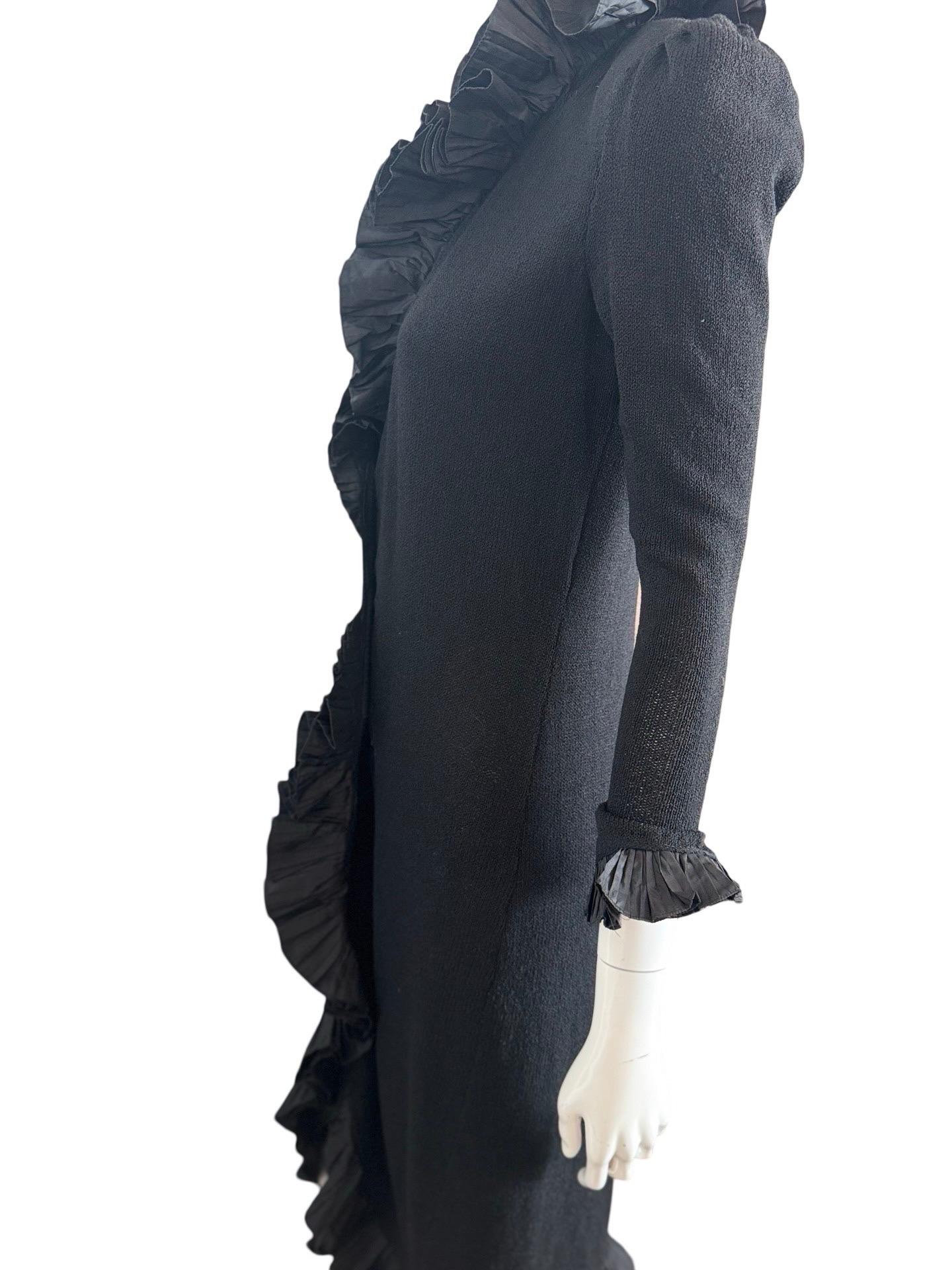 Women's or Men's 1970s Adolfo Ruffle Knit Long Cardigan Dress