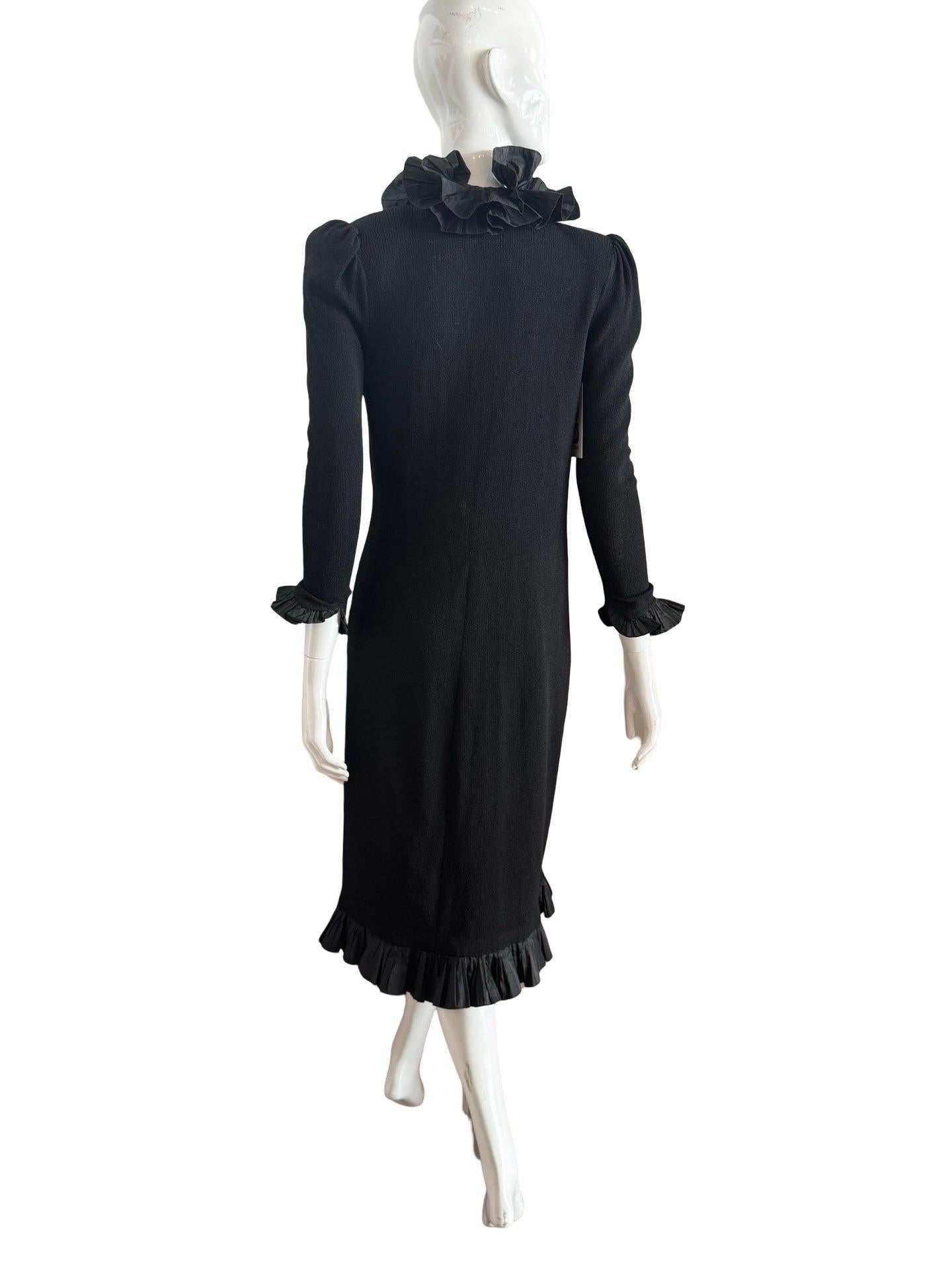 1970s Adolfo Ruffle Knit Long Cardigan Dress 2