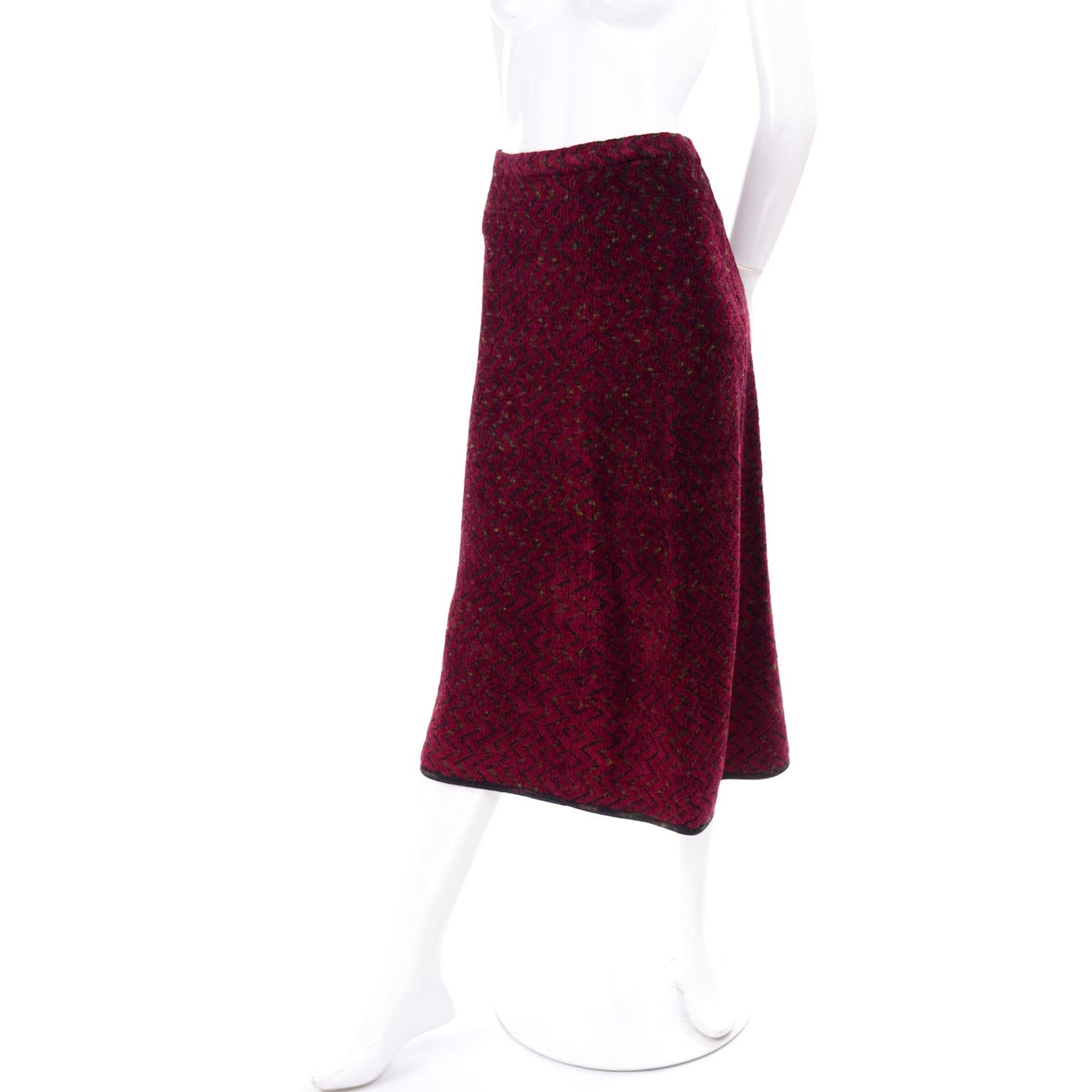 1970s Adolfo Vintage Burgundy Red Knit Skirt Suit W/ Lion Head Buttons For Sale 4