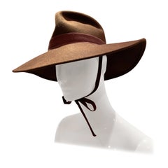 1970s Adolfo Wide Brim Menswear-Style Chocolate Brown Wool Felt Fedora W/ Strap