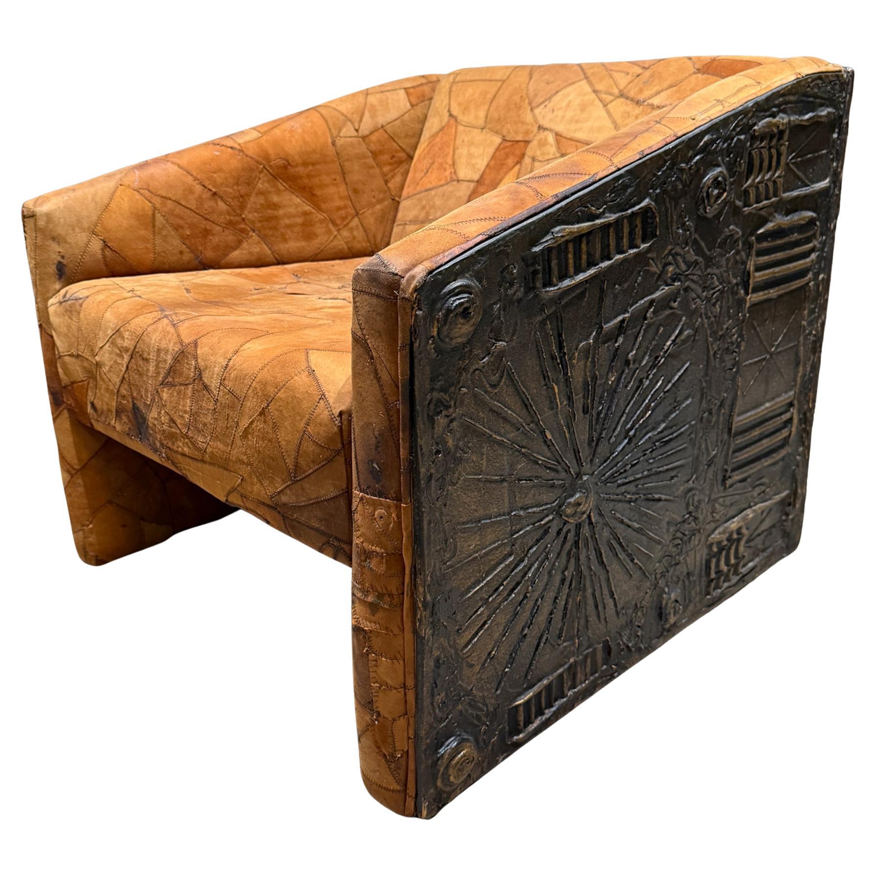 1970s Adrian Pearsall Craft Associates Brutalist Armchair Leather Patchwork
