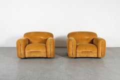 1970s Adriano Piazzesi-Style Space Age Yellow Velvet Cloud Lounge Chairs