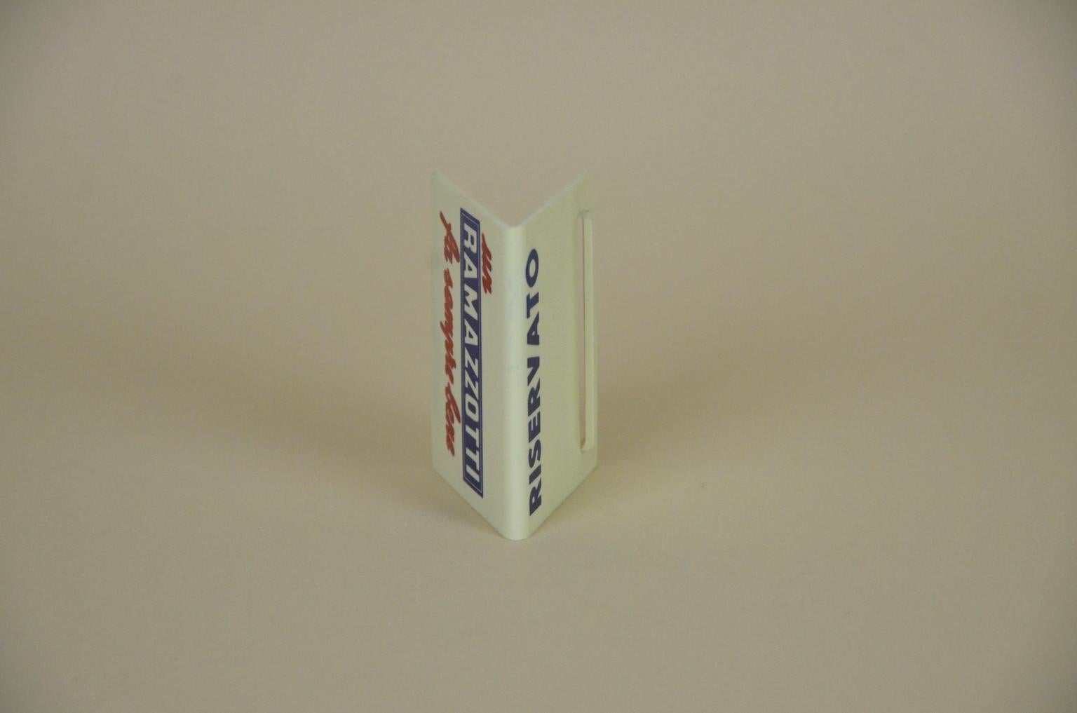 1970s Advertising Vintage Italian Ramazzotti Plastic Place Card Holder For Sale 1