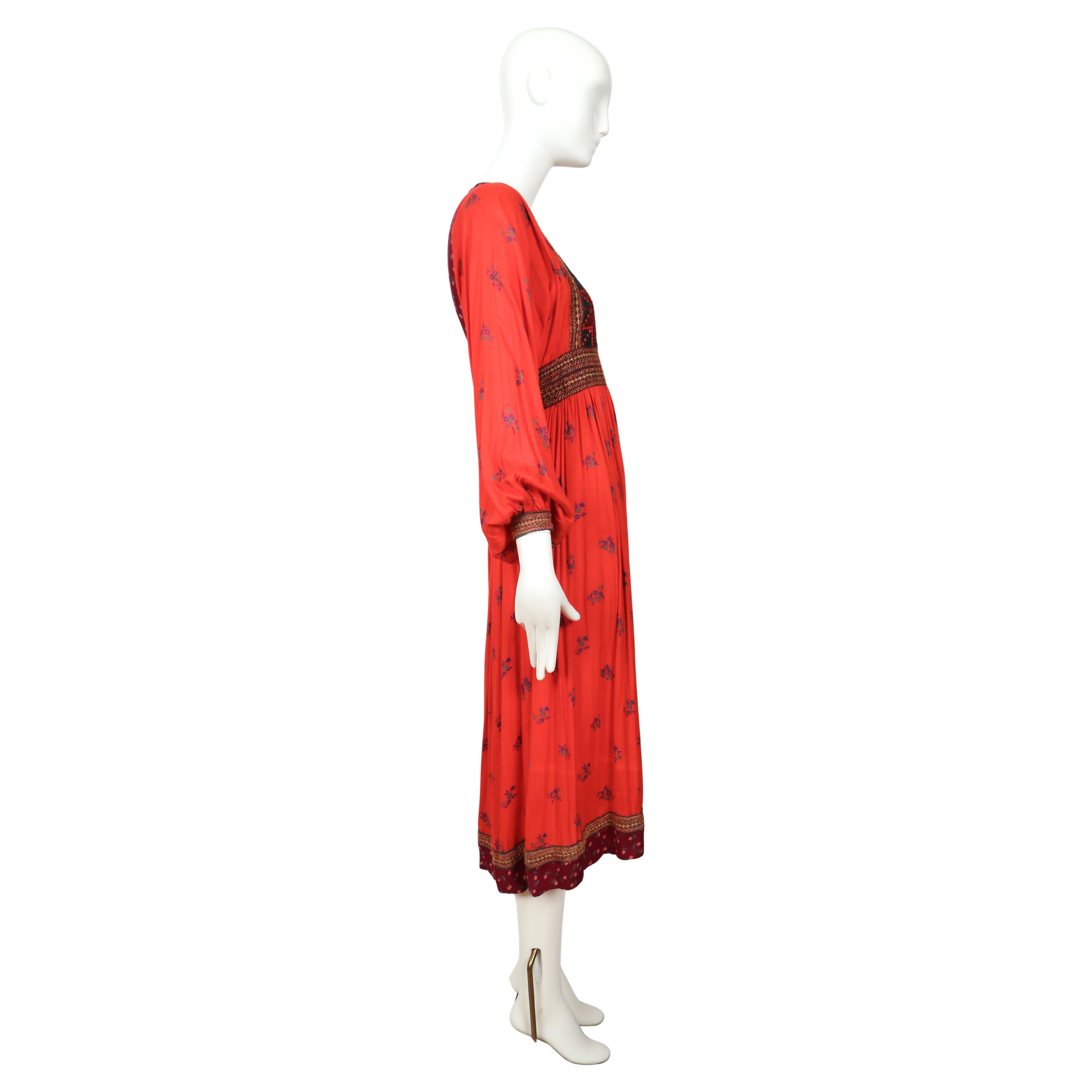 Women's or Men's 1970's AFGHAN floral printed folk style dress with hand embroidery For Sale