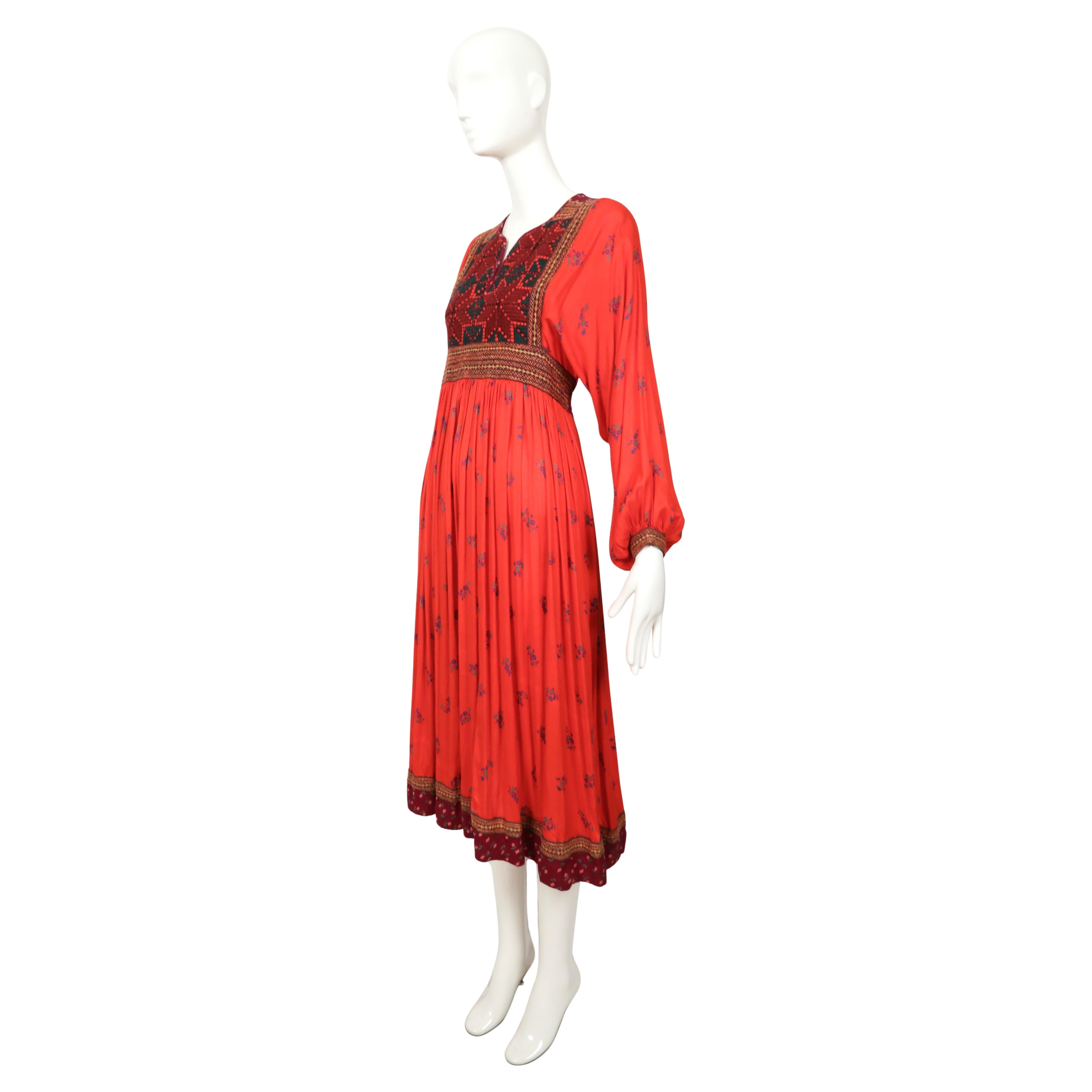 1970's AFGHAN floral printed folk style dress with hand embroidery For Sale 3