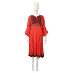 1970's AFGHAN floral printed folk style dress with hand embroidery