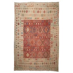 1970s Afghan Kilim Red and Beige Rug or Carpet Hand-Knitted in Wool