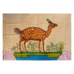 1970er Jahre African Ethnic Art Tribal Antilope Malerei auf Stoff
