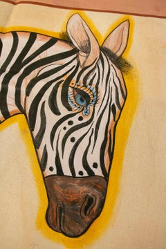 1970s African Ethnic Art Tribal Zebra Painting on Fabric.
