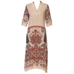 Vintage 1970s African Hand Painted Raw Linen Dress from France