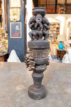 1970s African Ritual Sculpture with Carved Figures and Sound Elements