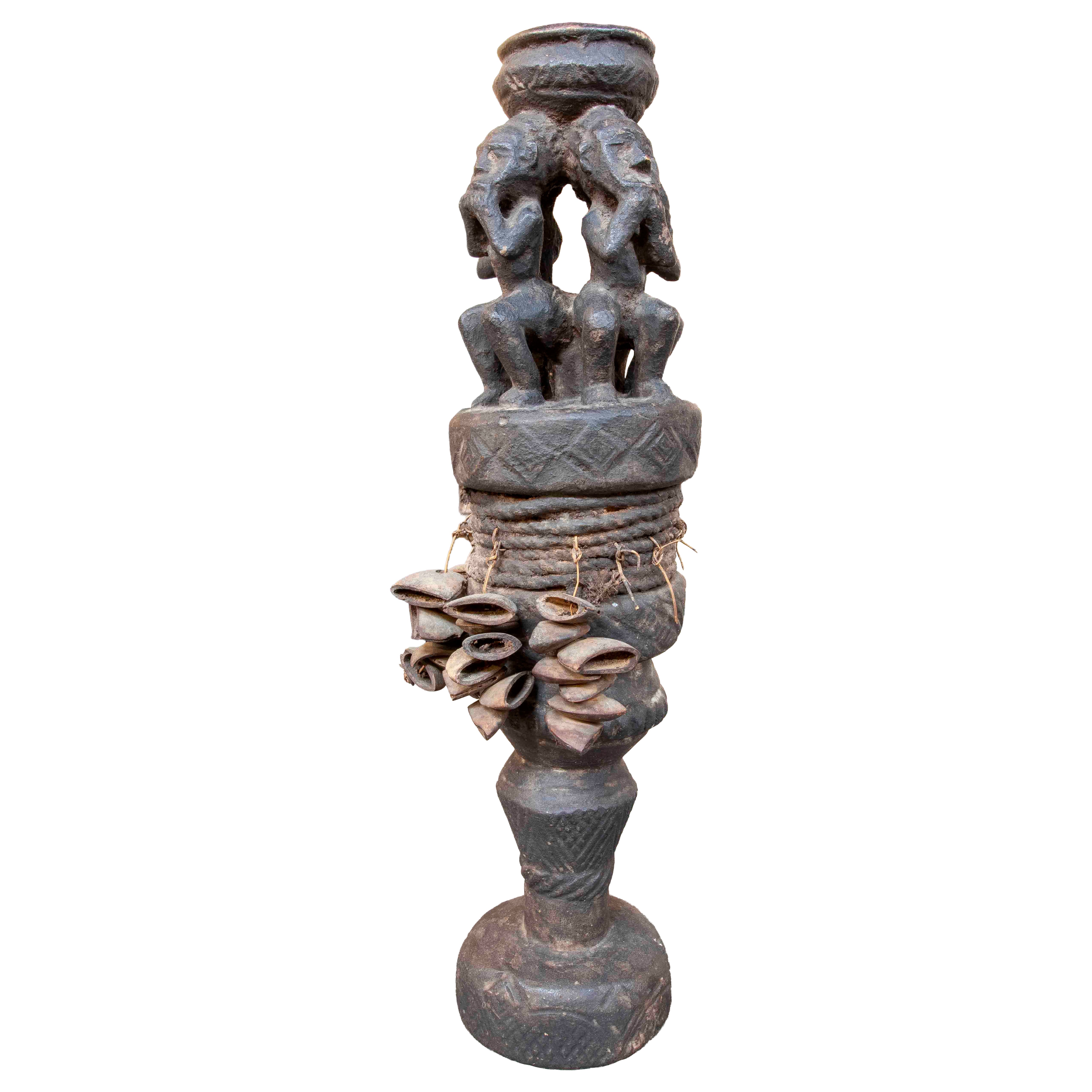 1970s African Ritual Sculpture with Carved Figures and Sound Elements For Sale