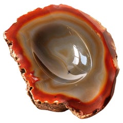 1970s Agate Catchall Bowl in Orange and Green with Raw Stone Base