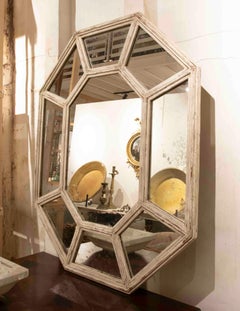 1970s Aged Wooden Mirror Painted in colour white