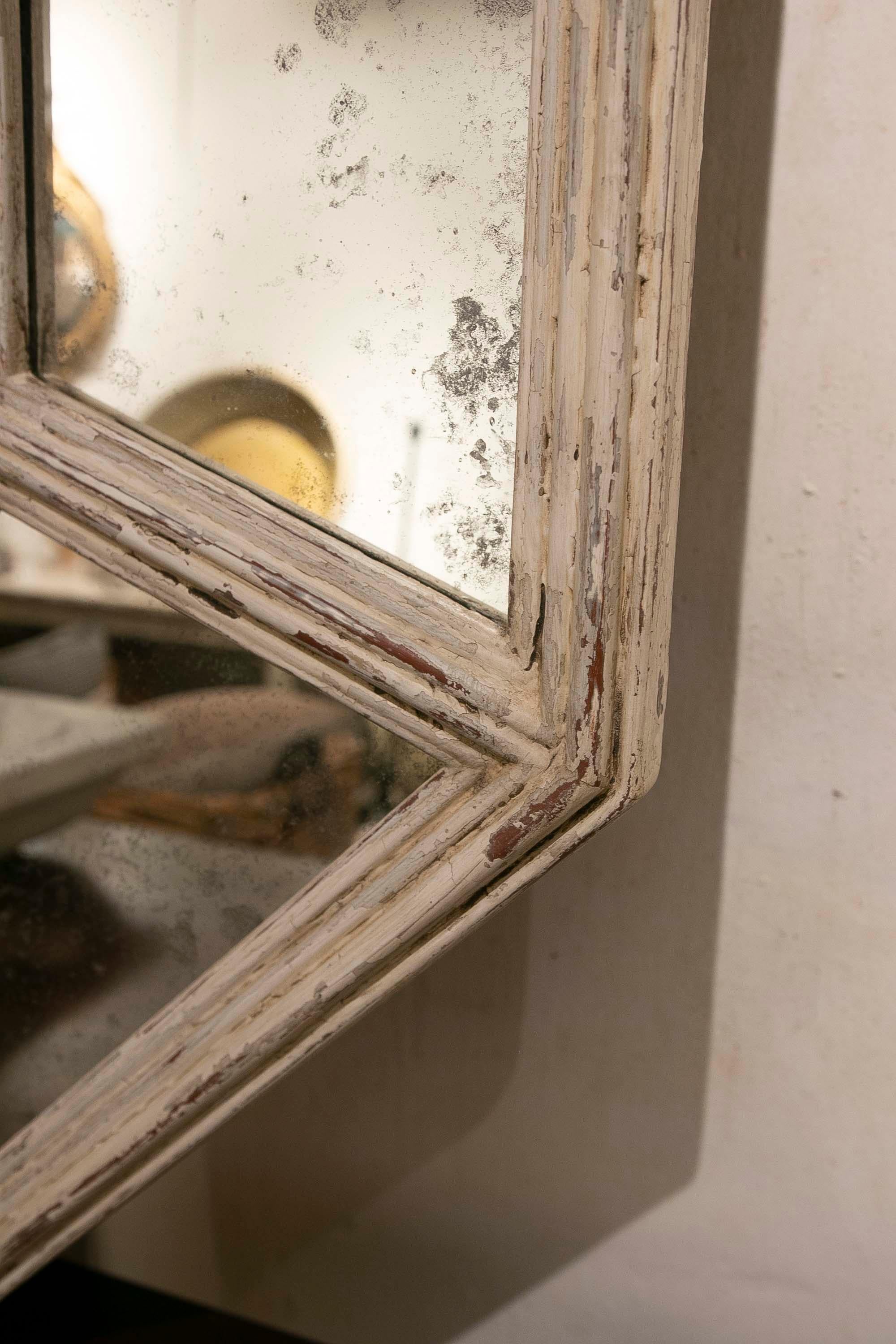 1970s Aged Wooden Mirror Painted in colour white   For Sale 1