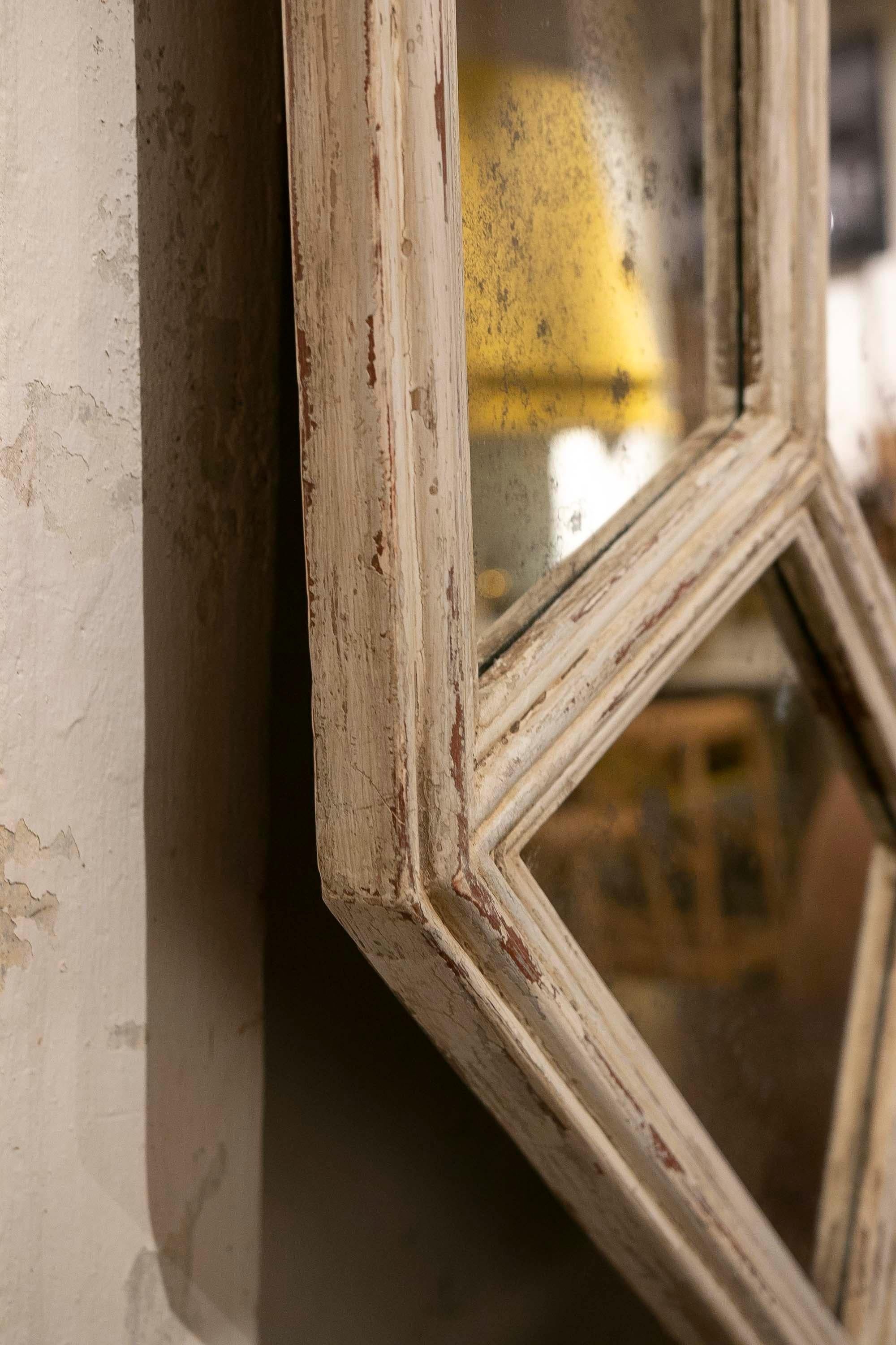 1970s Aged Wooden Mirror Painted in colour white   For Sale 4