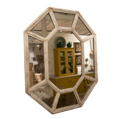 1970s Aged Wooden Mirror Painted in colour white