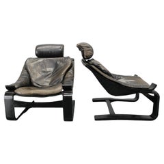 1970s Ake Fribyter Pair of "Kroken" Lounge Leather Chairs for Nelo, Sweden