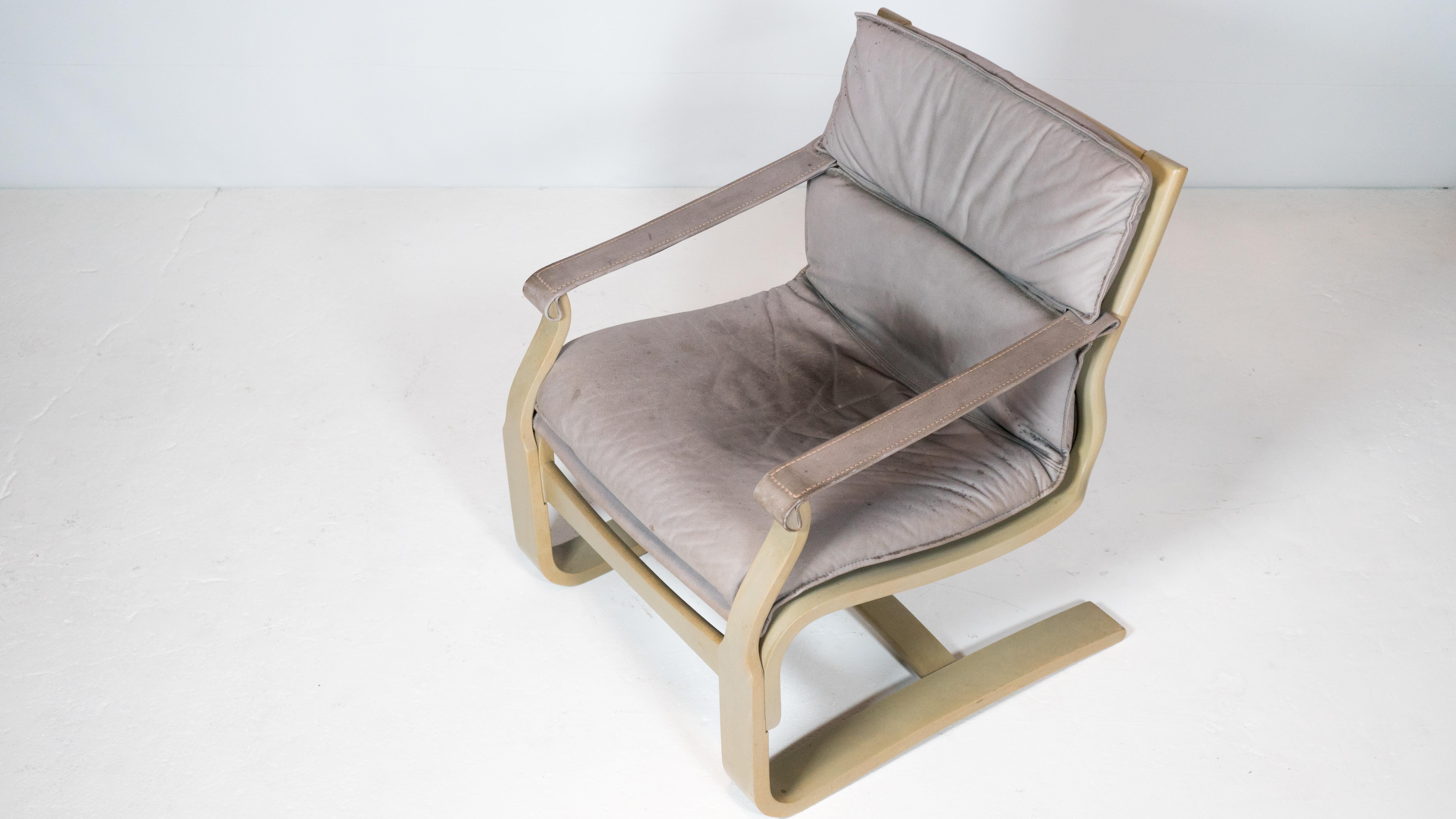 1970s Ake Fribytter Bentwood and Leather Lounge Chair for Nelo For Sale 7